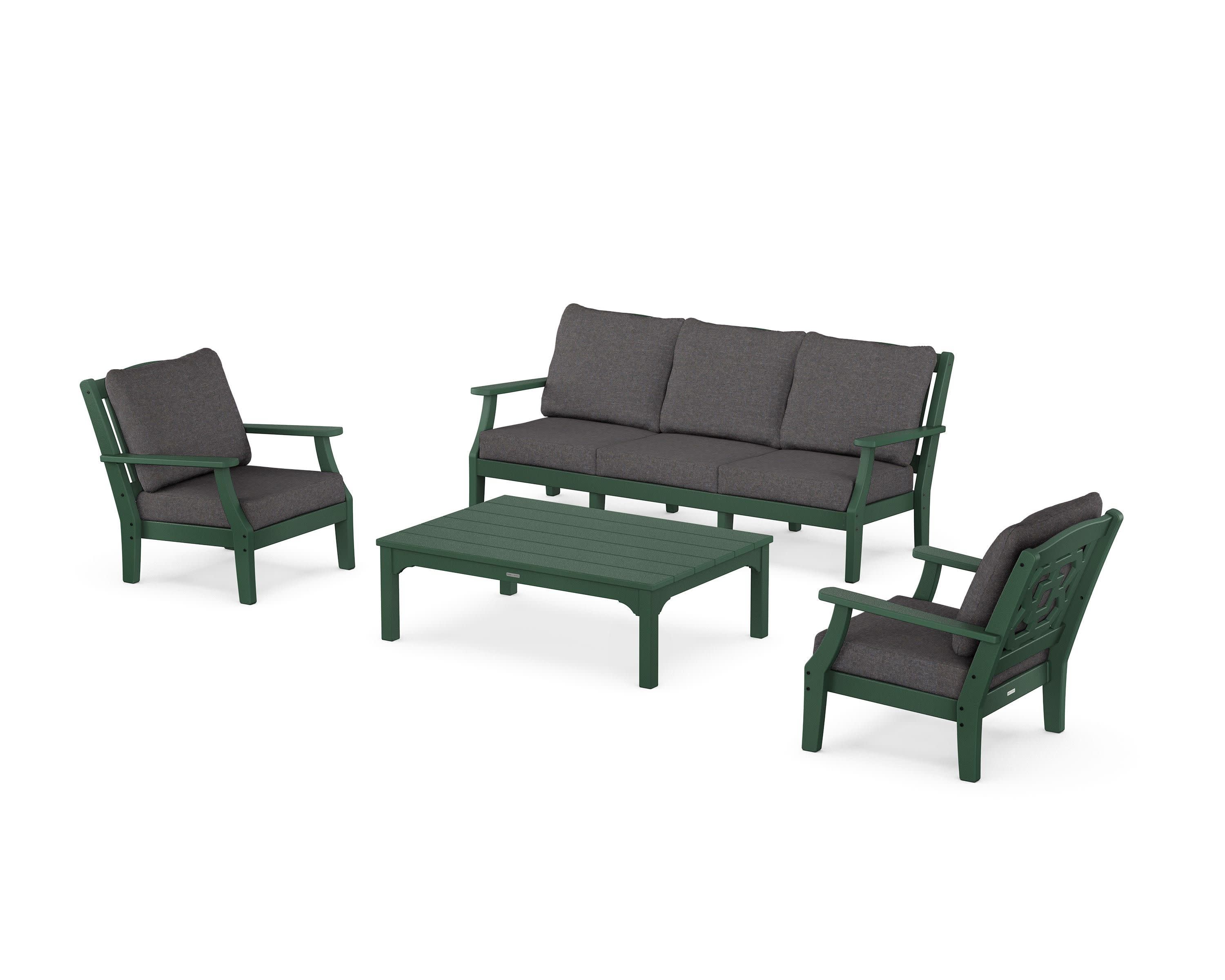 Chinoiserie 4-Piece Deep Seating Set with Sofa in Green / Ash Charcoal