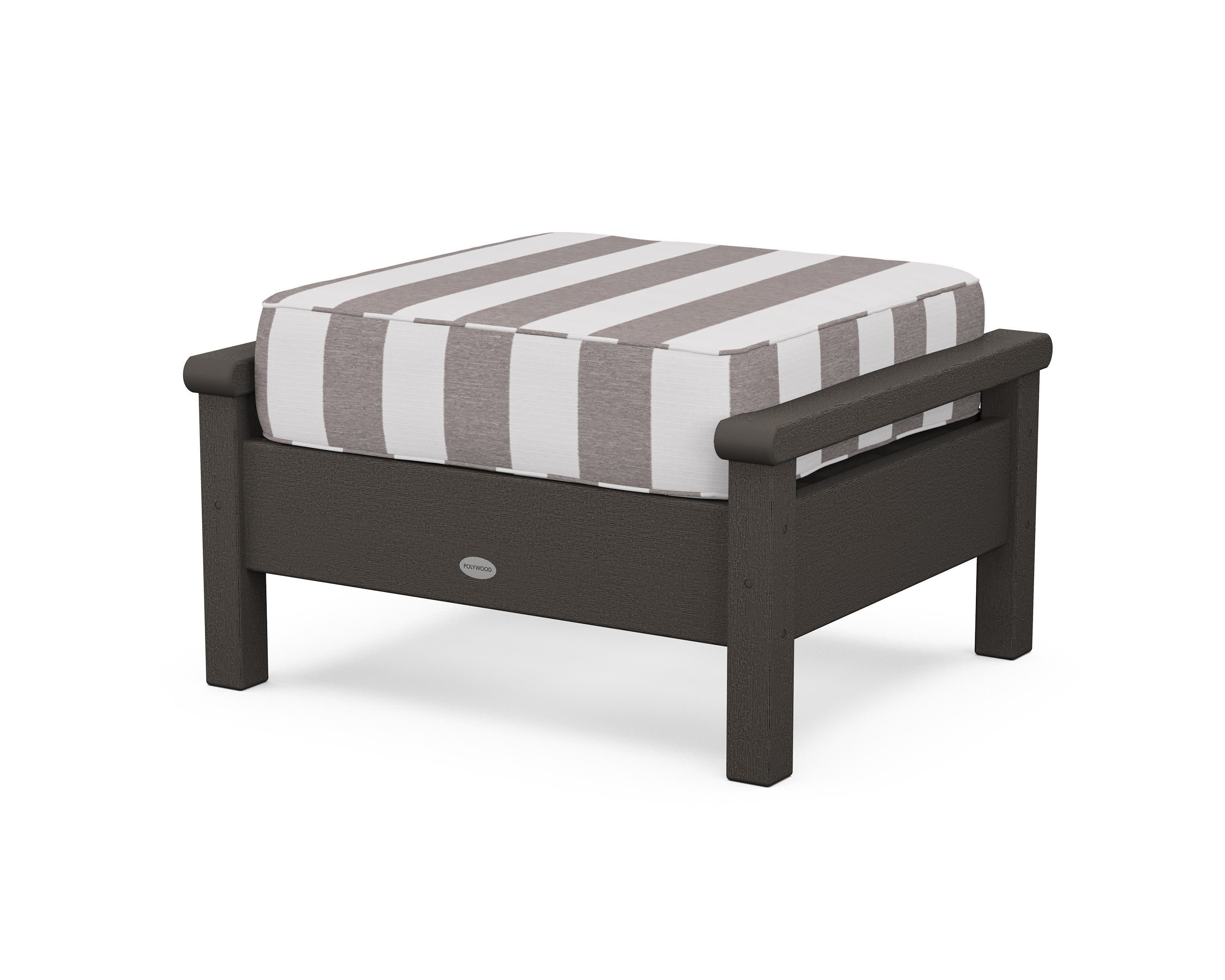 Harbour Deep Seating Ottoman in Vintage Coffee / Cabana Stripe Grey Mist
