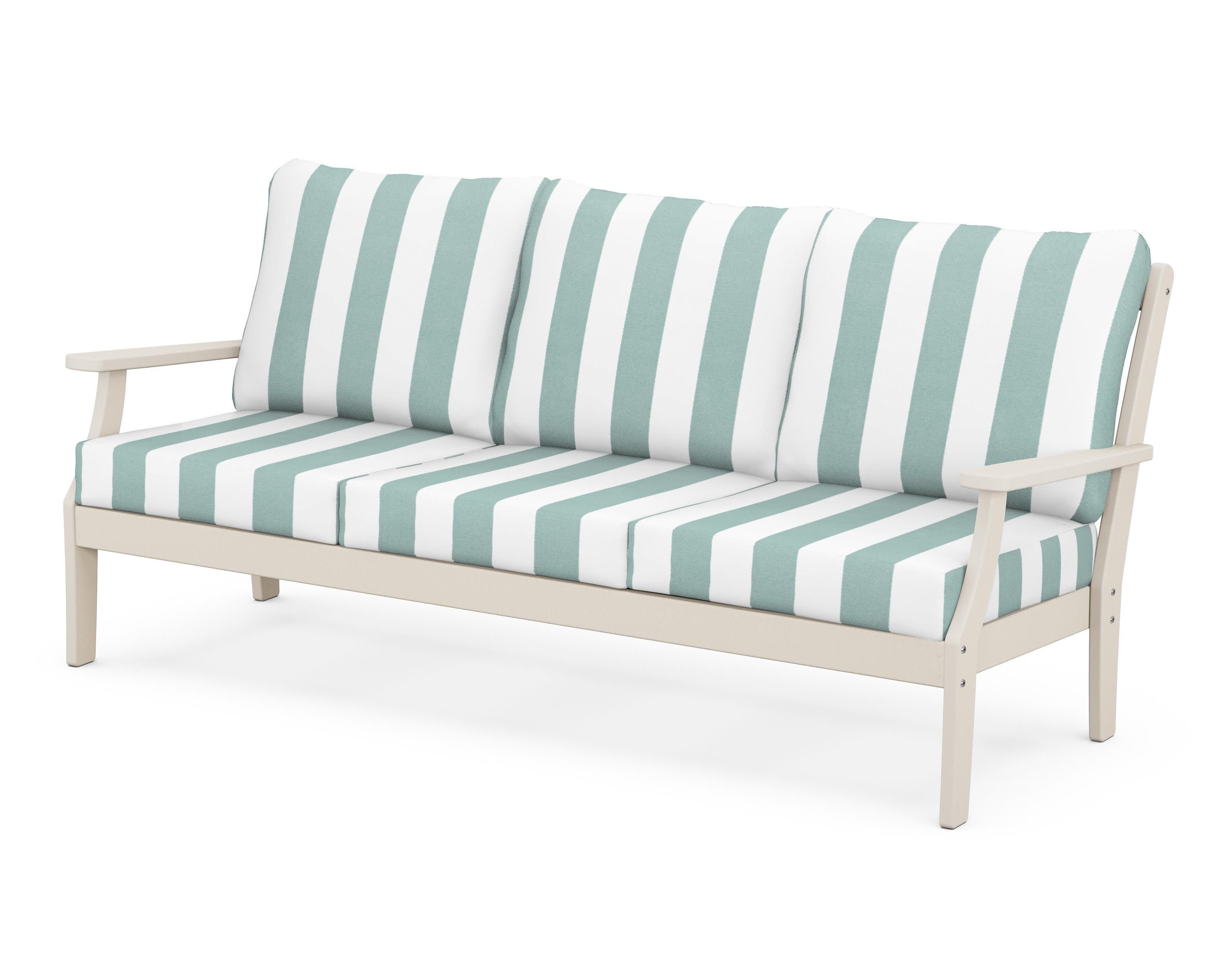 Braxton Deep Seating Sofa in Sand / Cabana Stripe Glacier Spa