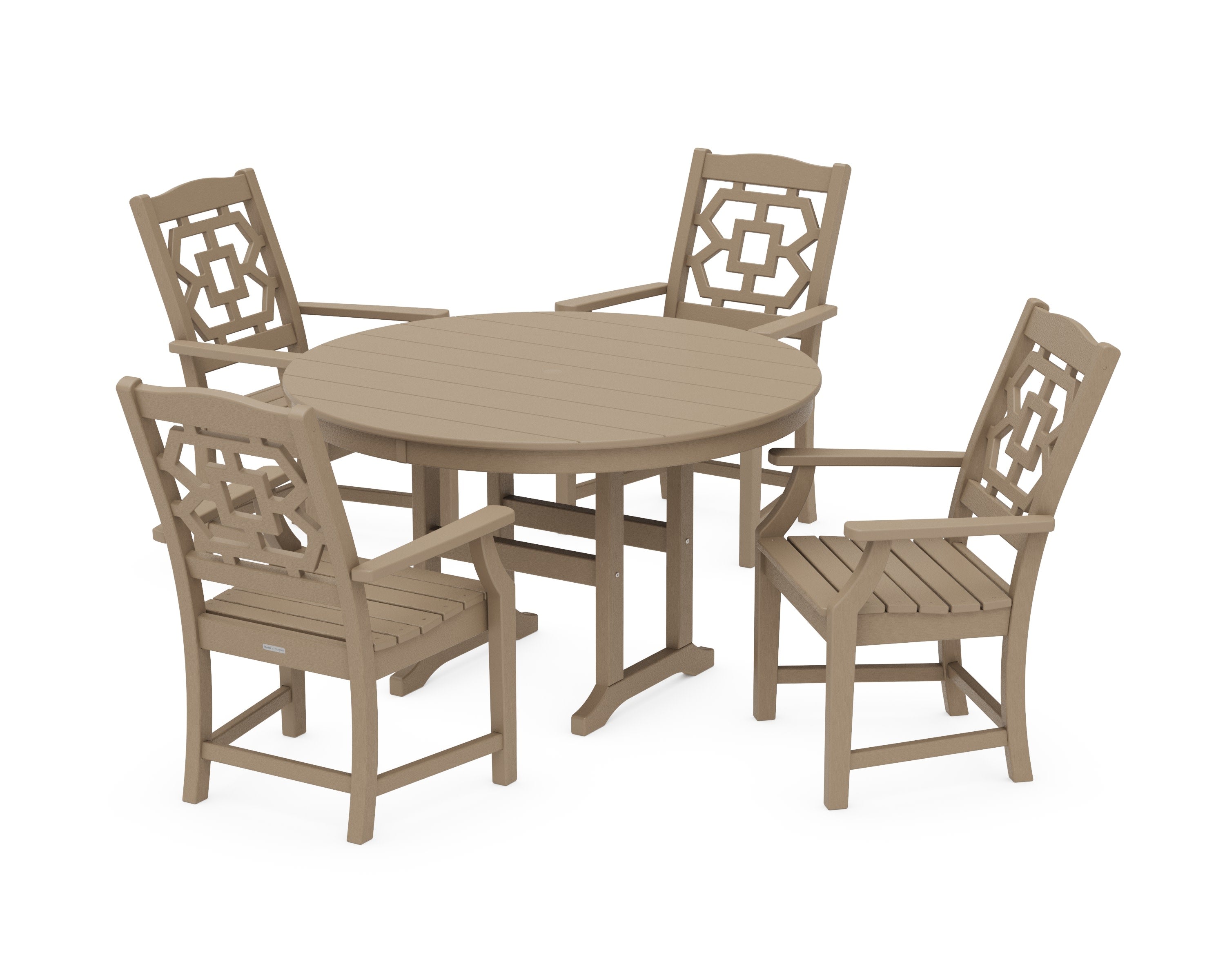 Chinoiserie 5-Piece Round Farmhouse Dining Set in Vintage Sahara