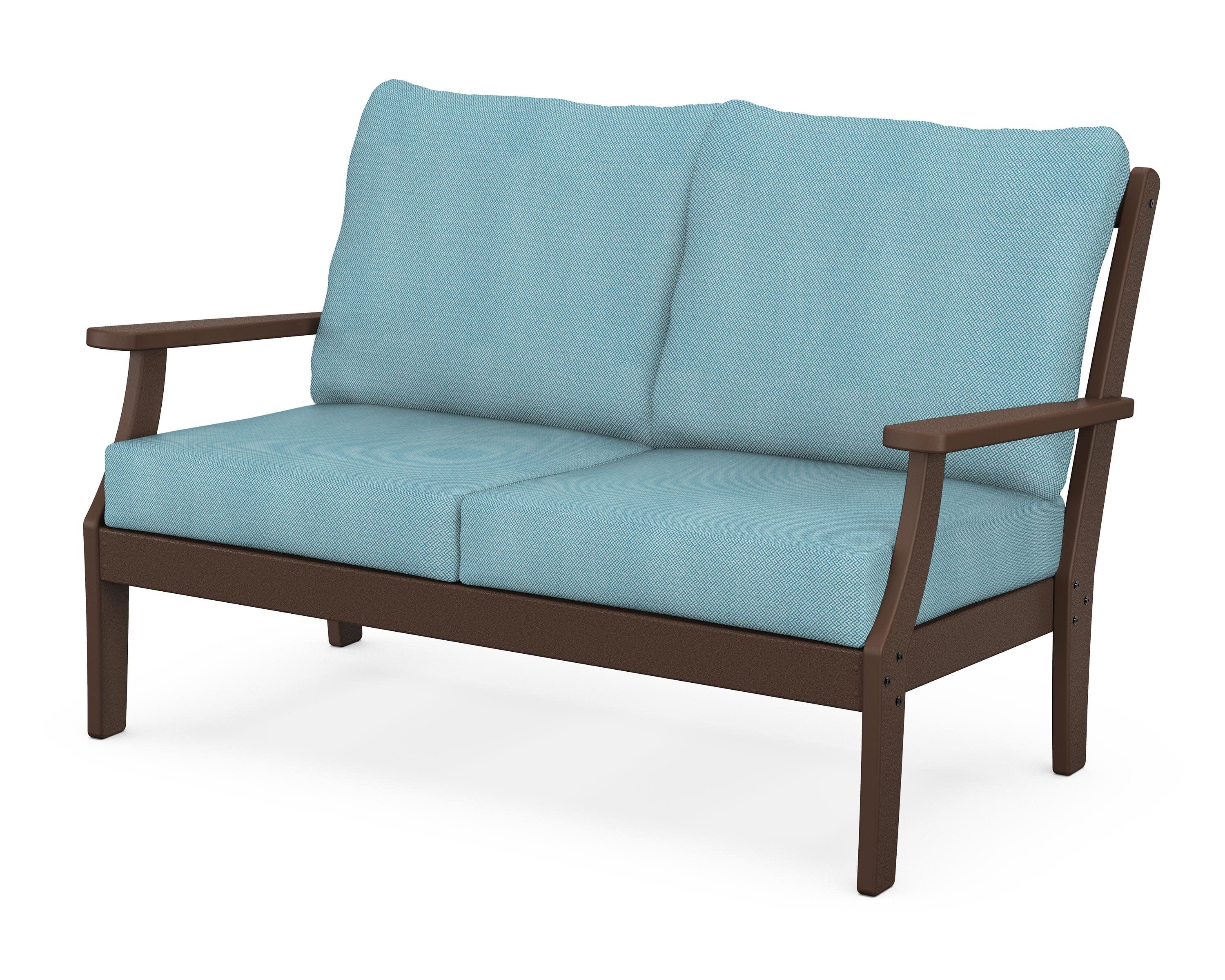 Braxton Deep Seating Loveseat in Mahogany / Lattice Sky Blue