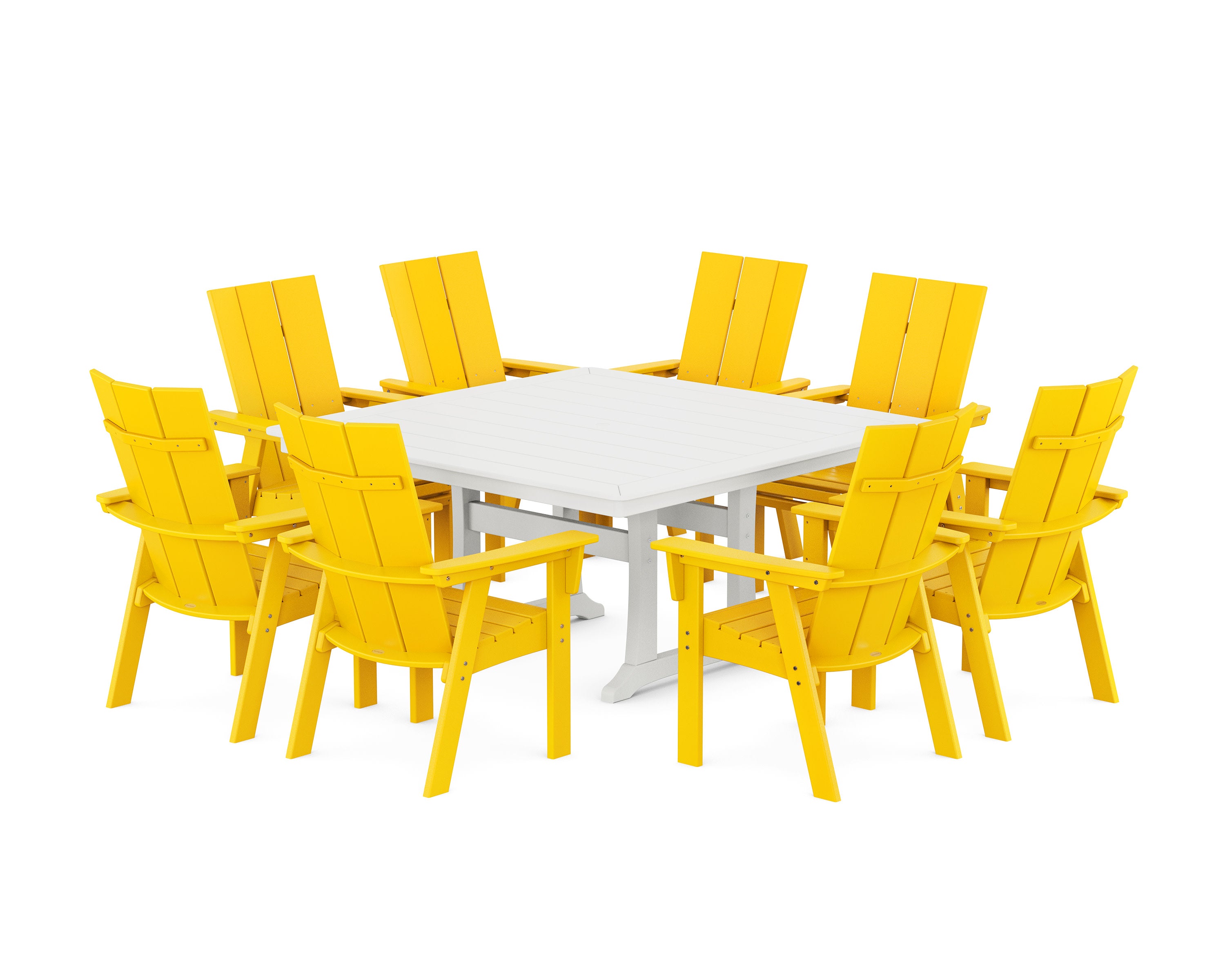 Modern Curveback Adirondack 9-Piece Square Dining Set with Trestle Legs in Lemon / White