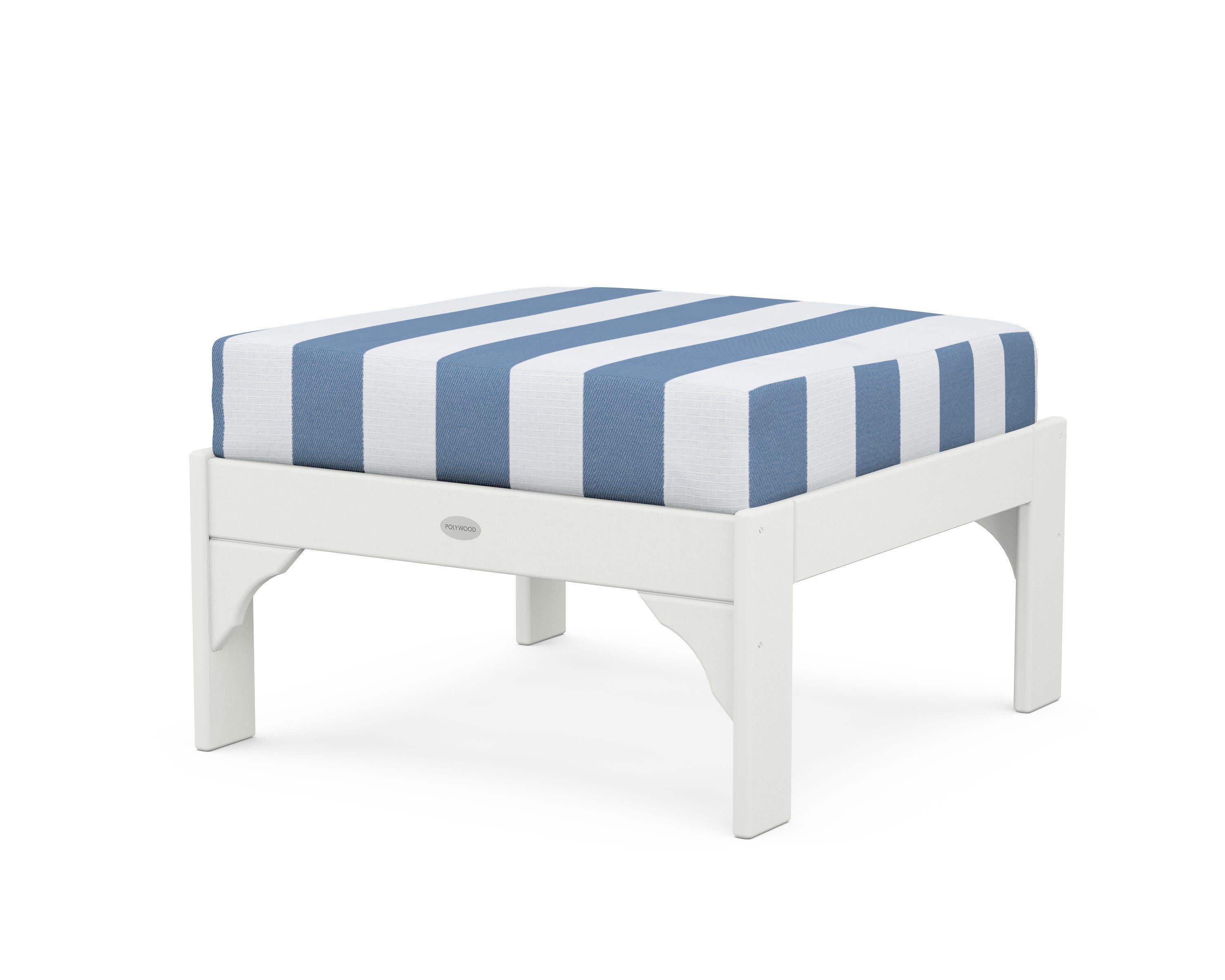 Vineyard Deep Seating Ottoman in Vintage White / Cabana Stripe Sky Blue