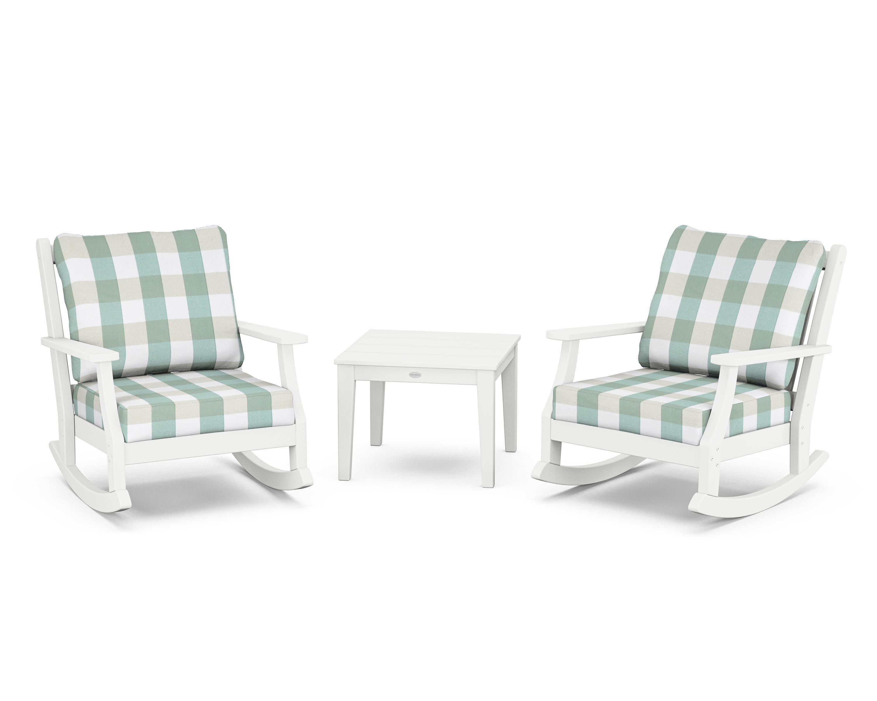 Wovendale 3-Piece Deep Seating Rocker Set in White / Buffalo Plaid Glacier Spa