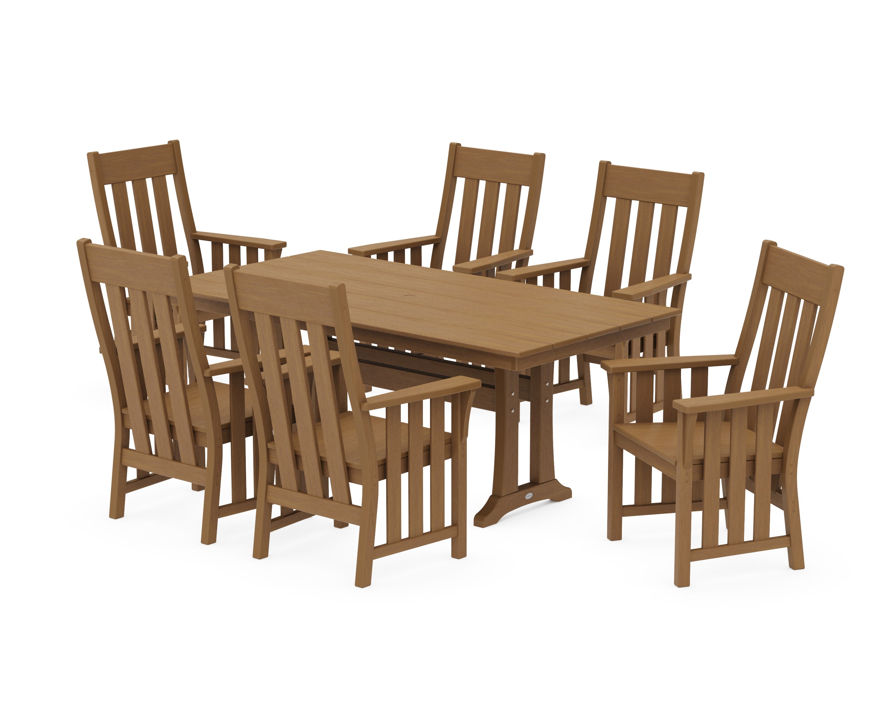 Acadia Arm Chair 7-Piece Farmhouse Dining Set with Trestle Legs in Natural