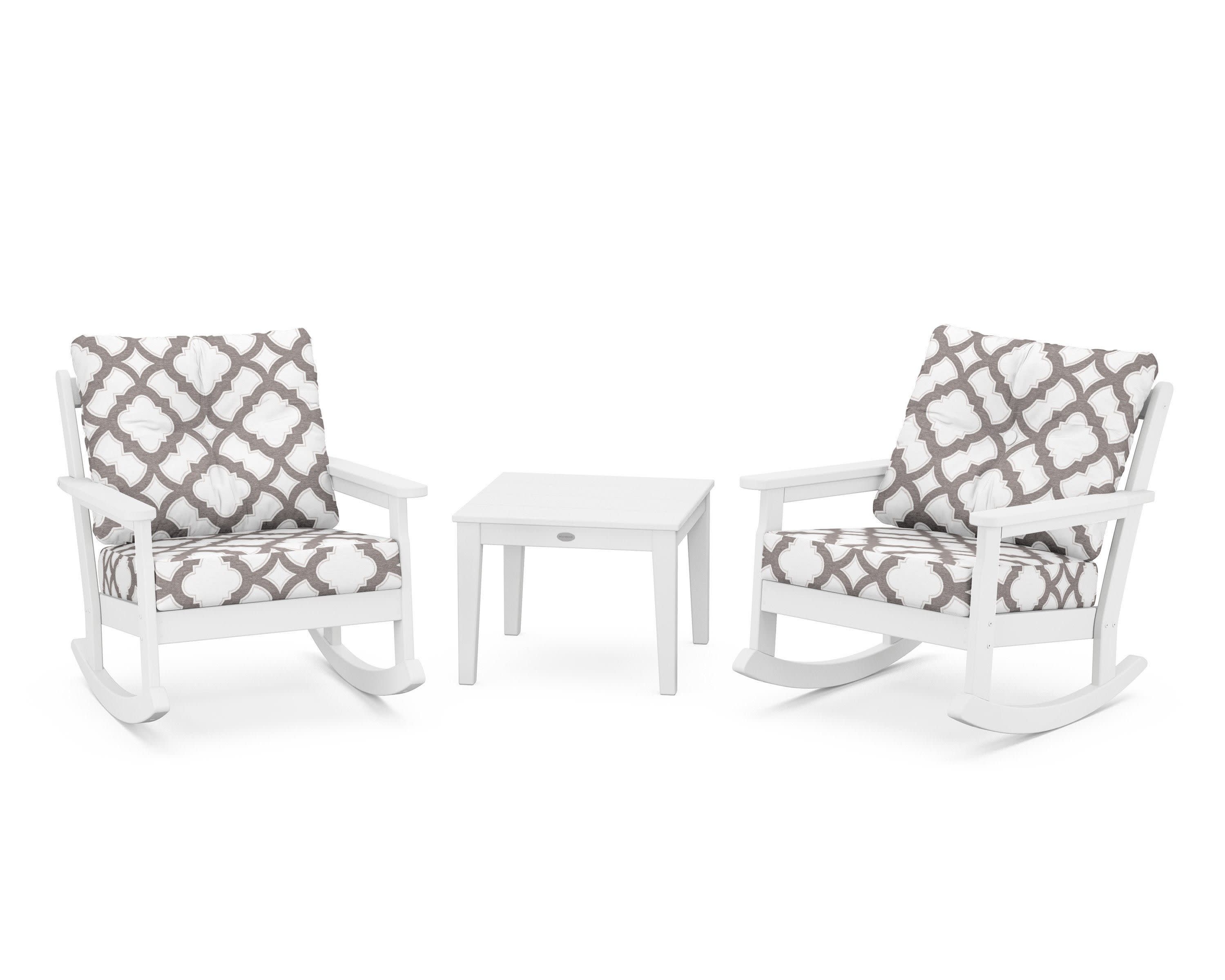 Vineyard 3-Piece Deep Seating Rocker Set in White / Trellis Grey Mist
