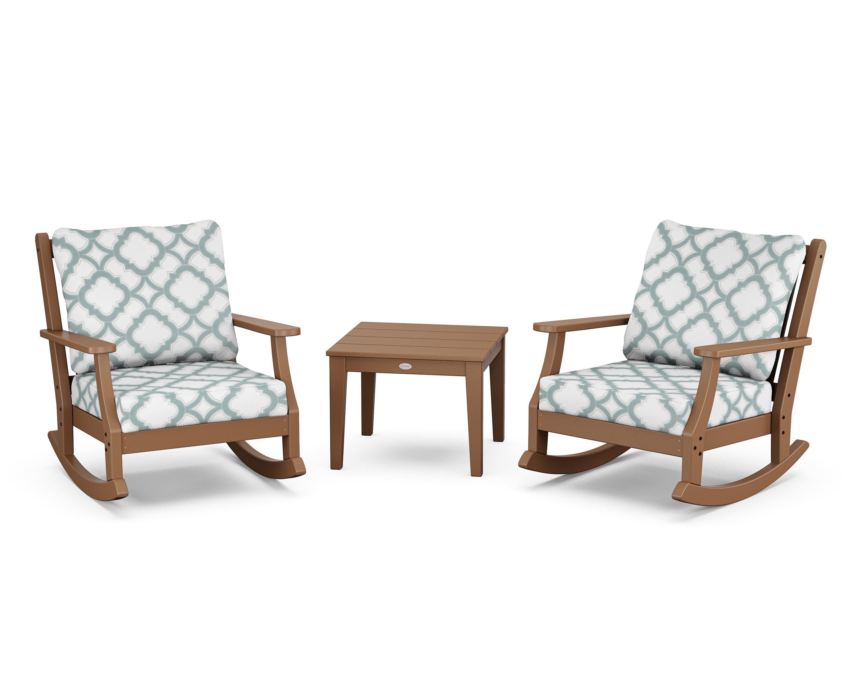 Wovendale 3-Piece Deep Seating Rocker Set in Teak / Trellis Glacier Spa