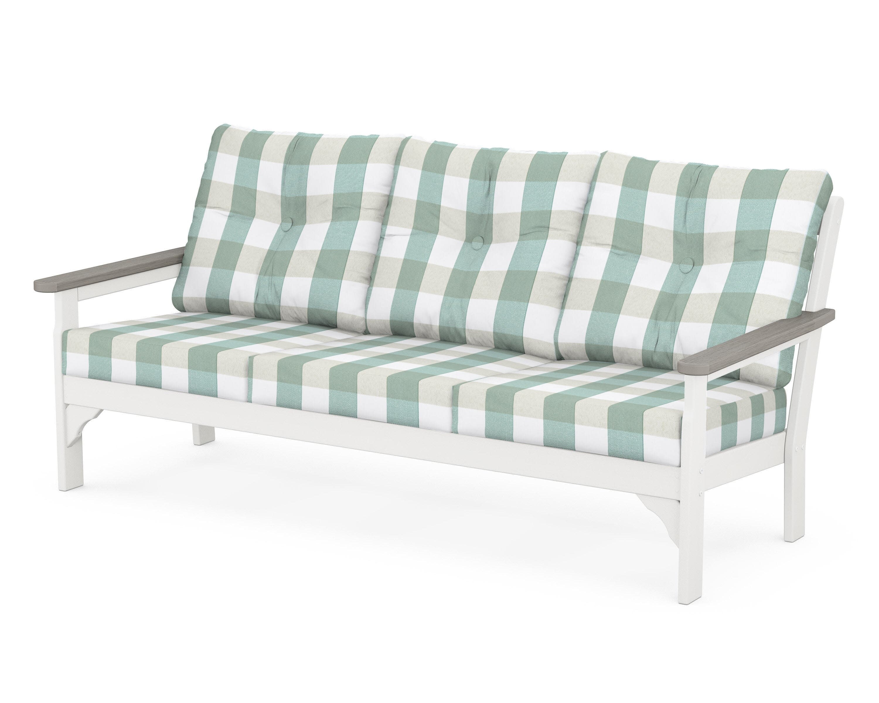 Vineyard Deep Seating Sofa in White / Driftwood / Buffalo Plaid Glacier Spa