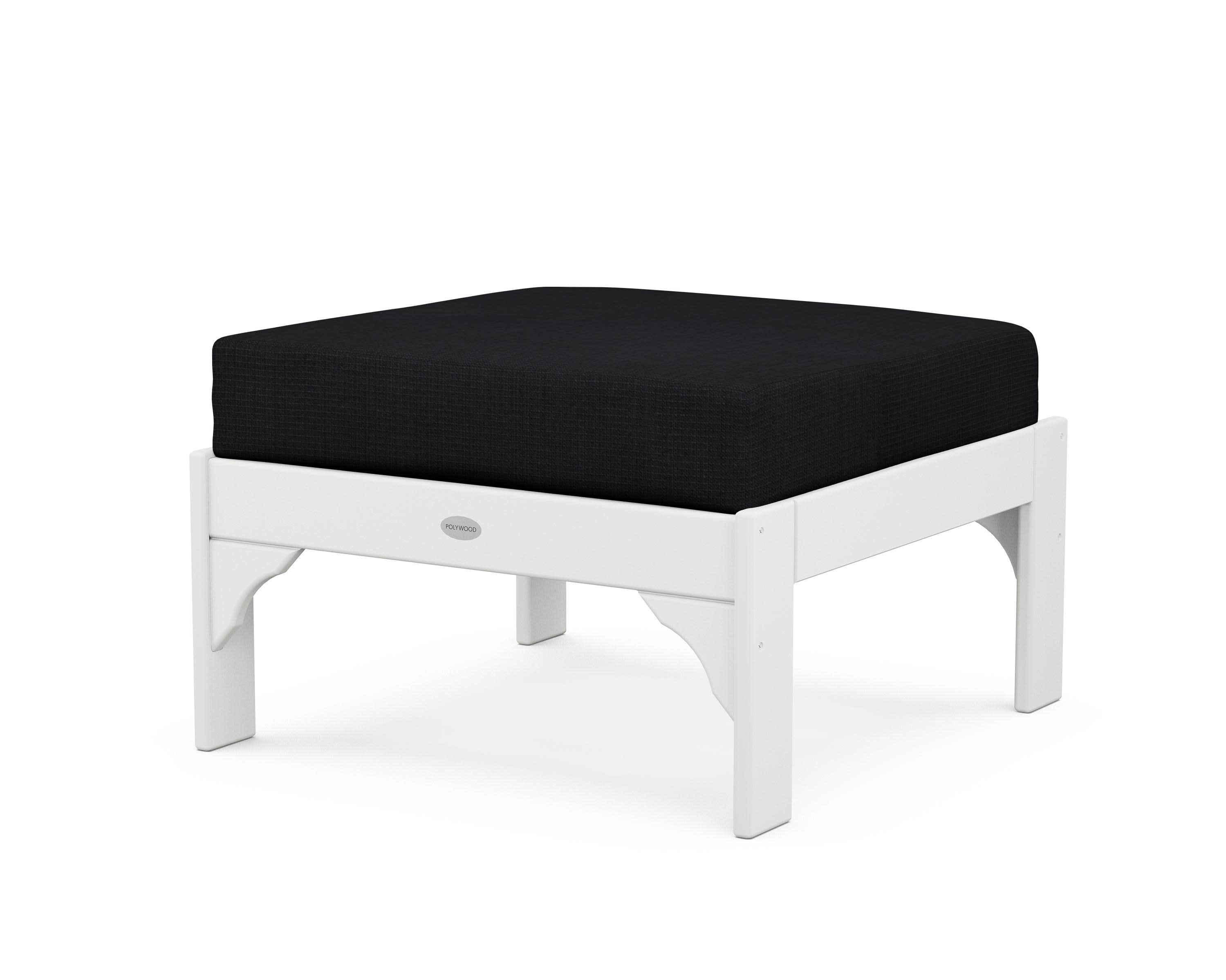 Vineyard Deep Seating Ottoman in White / Midnight Linen
