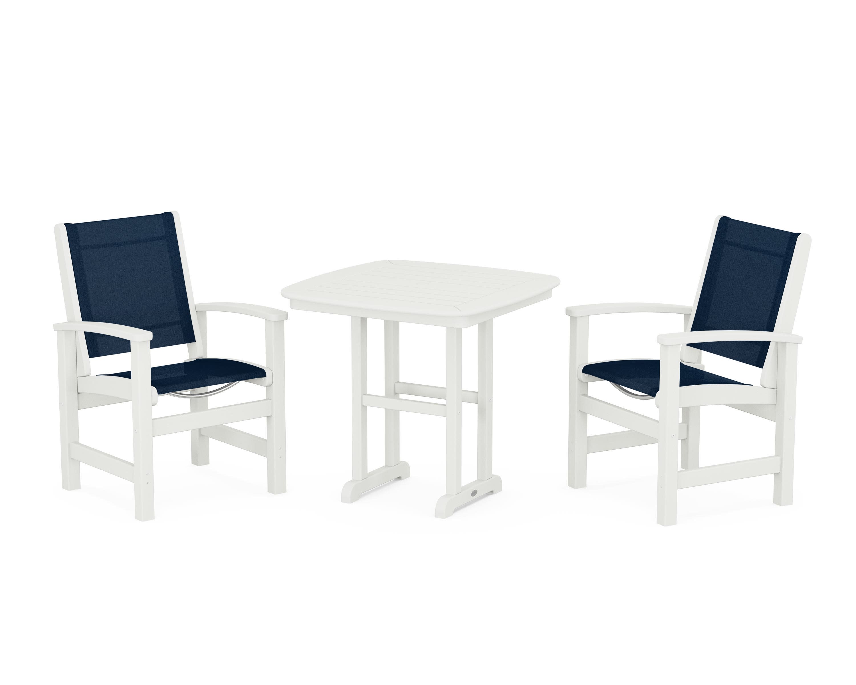 Coastal 3-Piece Dining Set in Vintage White / Navy Blue Sling