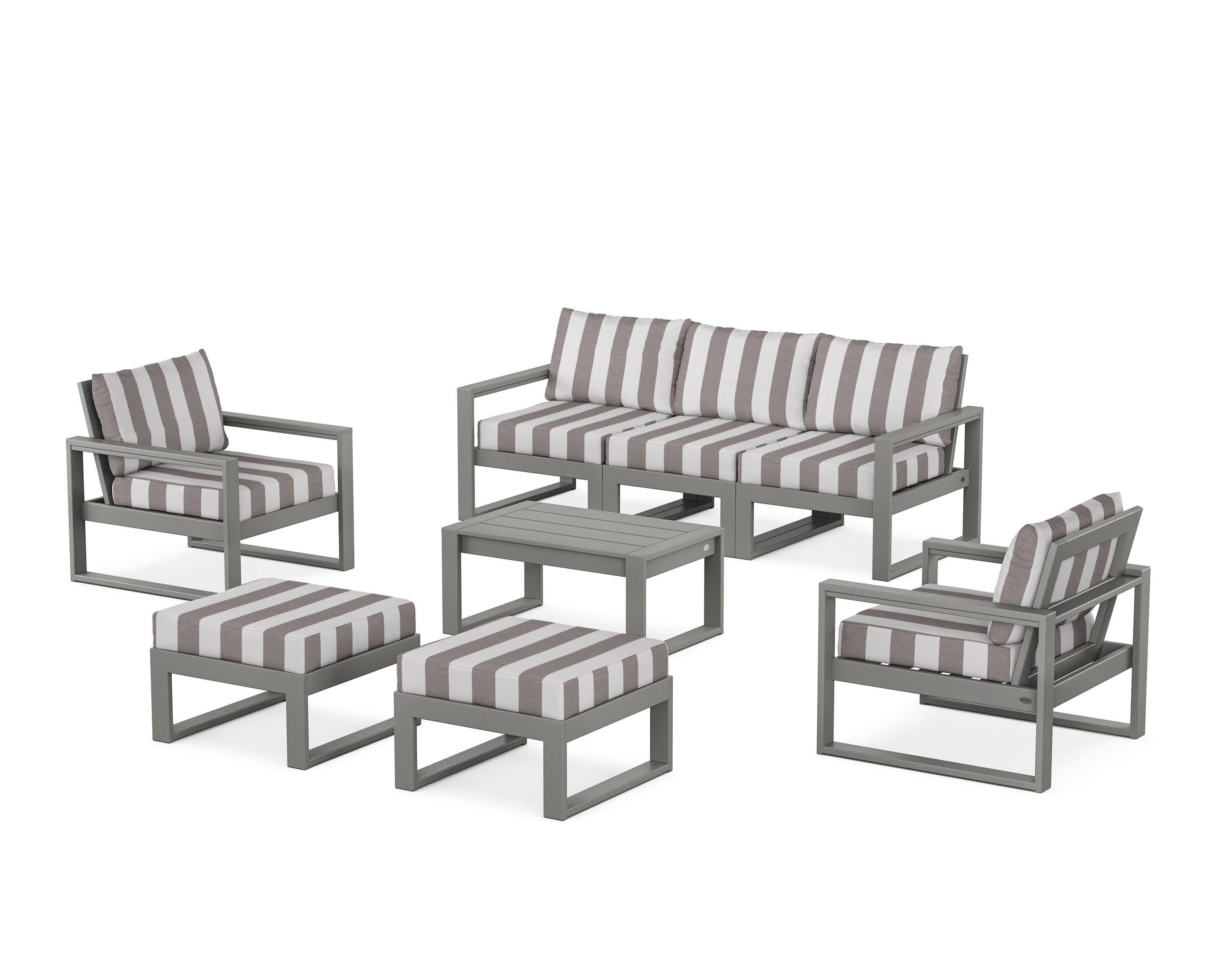 EDGE Sectional 8-Piece Lounge Sofa Set in Slate Grey / Cabana Stripe Grey Mist