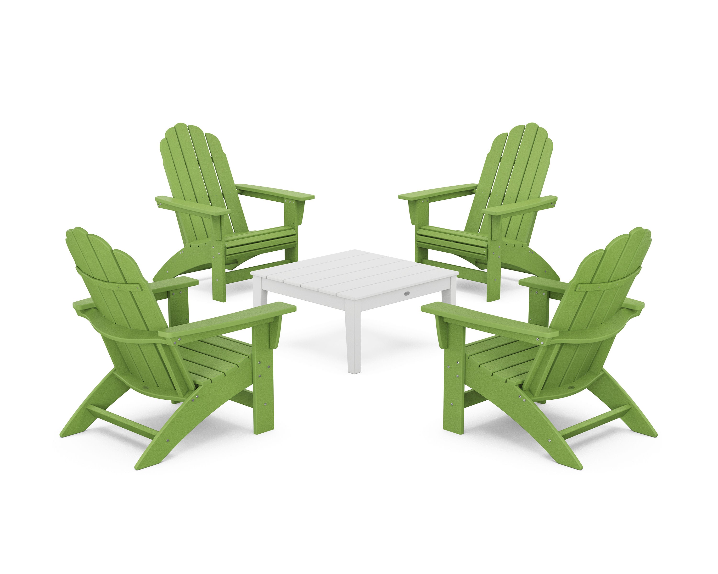 5-Piece Vineyard Grand Adirondack Chair Conversation Group in Lime / White