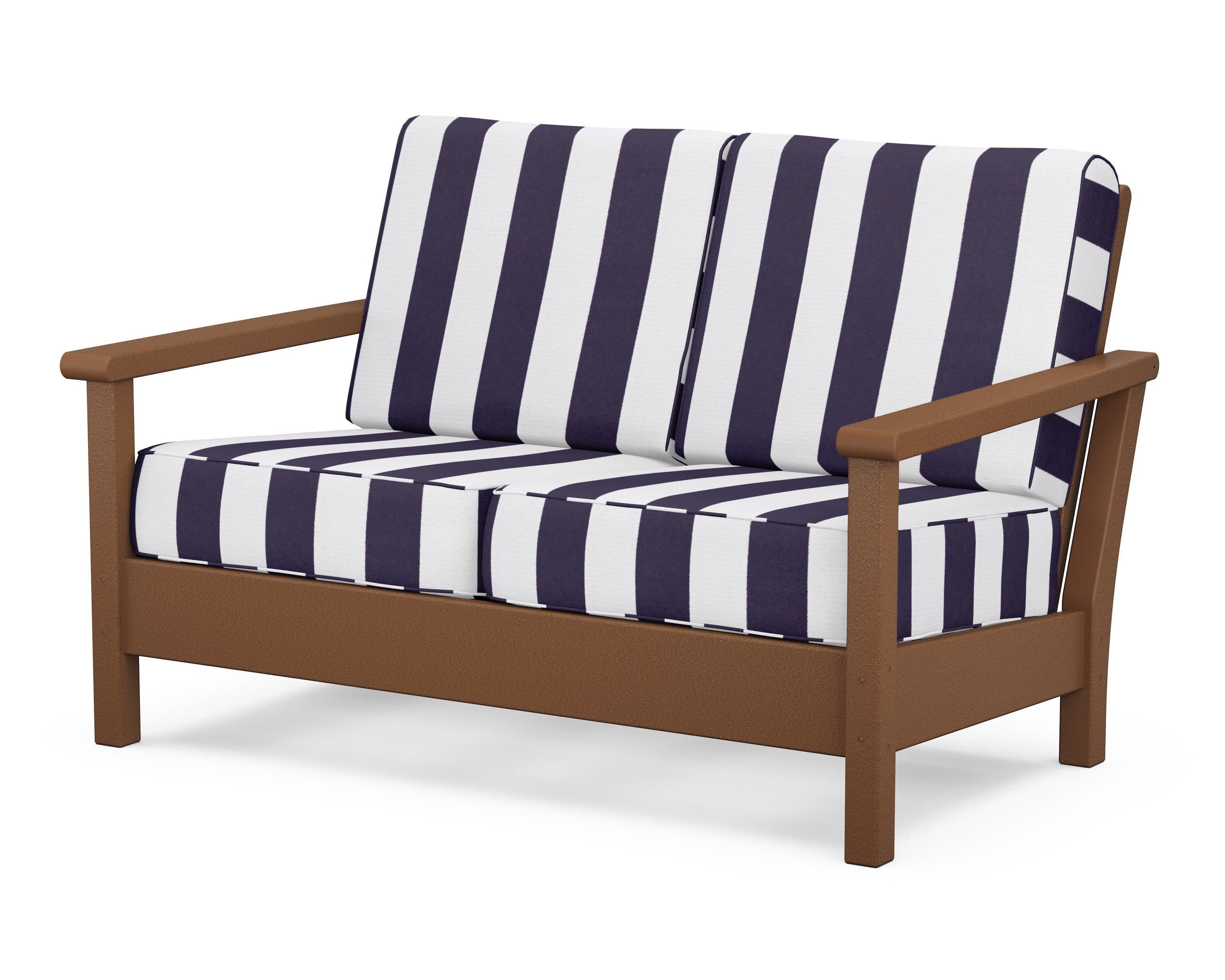 Harbour Deep Seating Loveseat in Teak / Cabana Stripe Navy