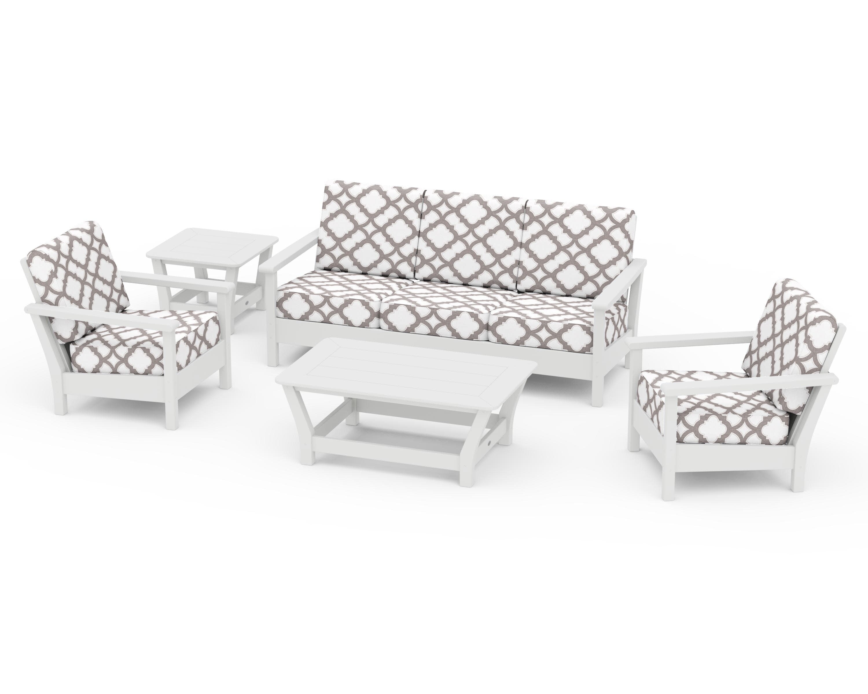 Harbour 5-Piece Deep Seating Set in White / Trellis Grey Mist