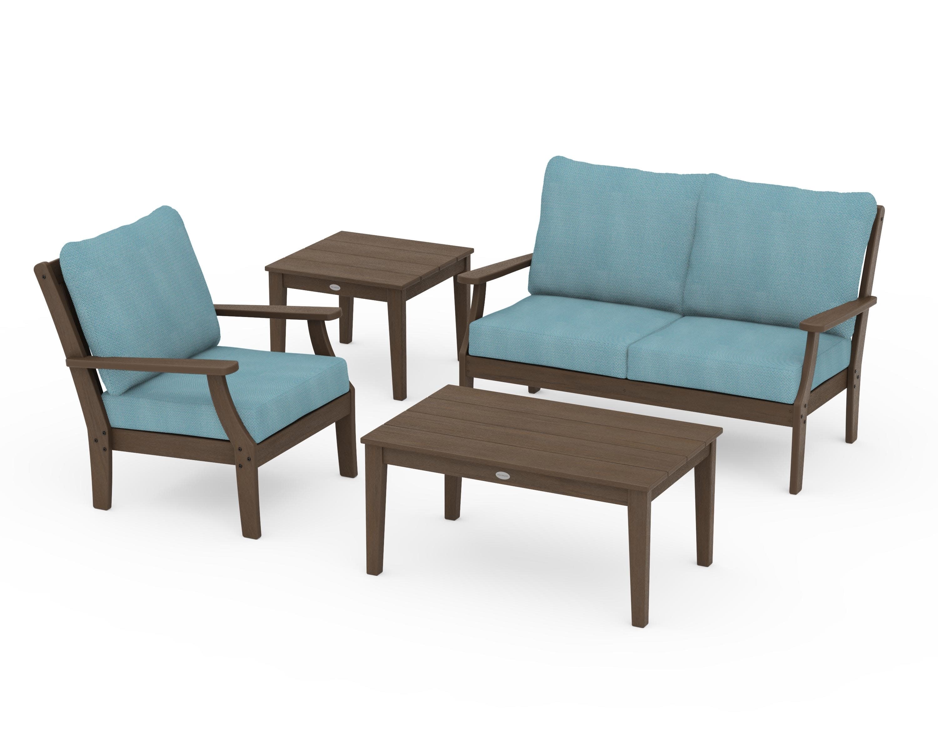 Braxton 4-Piece Deep Seating Set in Kona / Lattice Sky Blue
