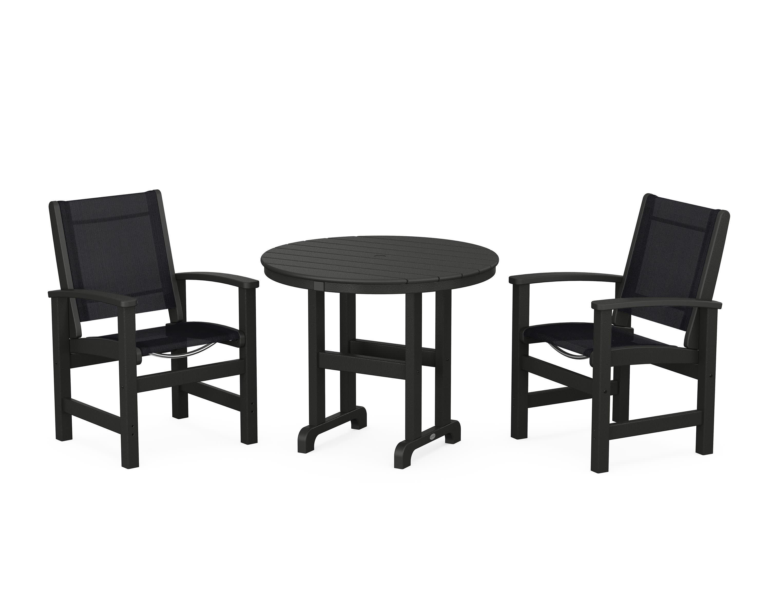 Coastal 3-Piece Round Dining Set in Black / Black Sling