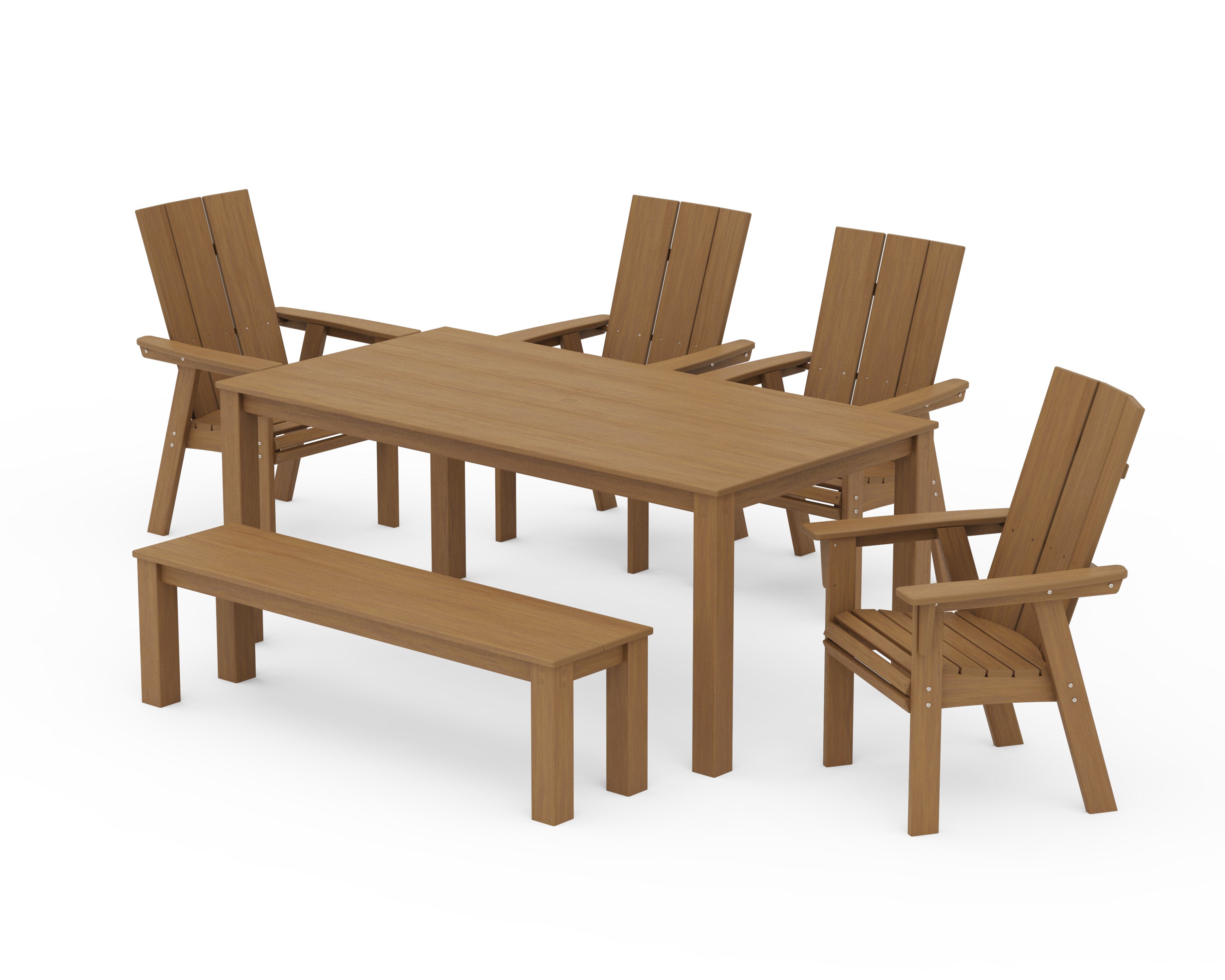 Modern Curveback Adirondack 6-Piece Parsons Dining Set with Bench in Natural