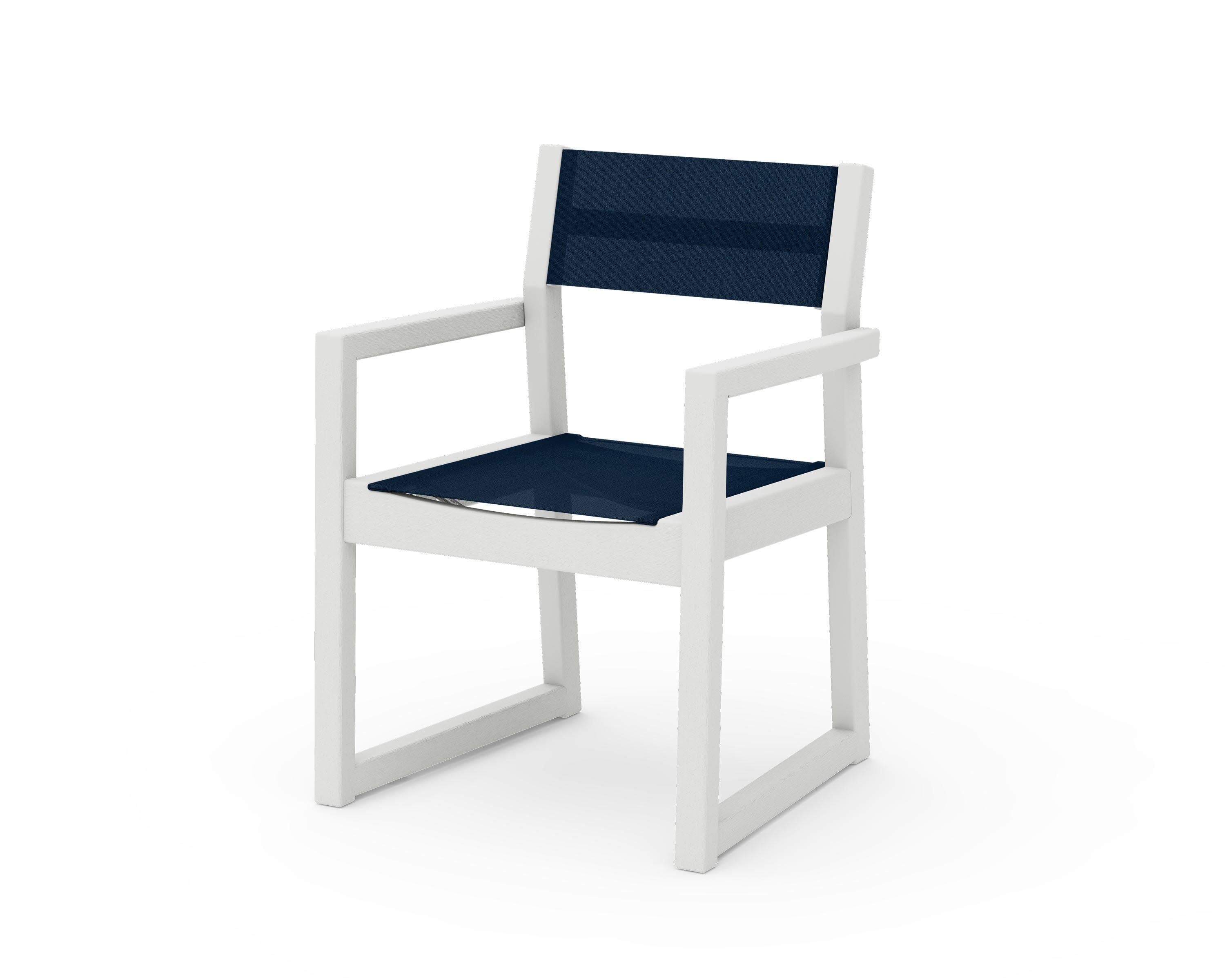 EDGE Sling Dining Arm Chair in Vintage White / Navy Blue Sling