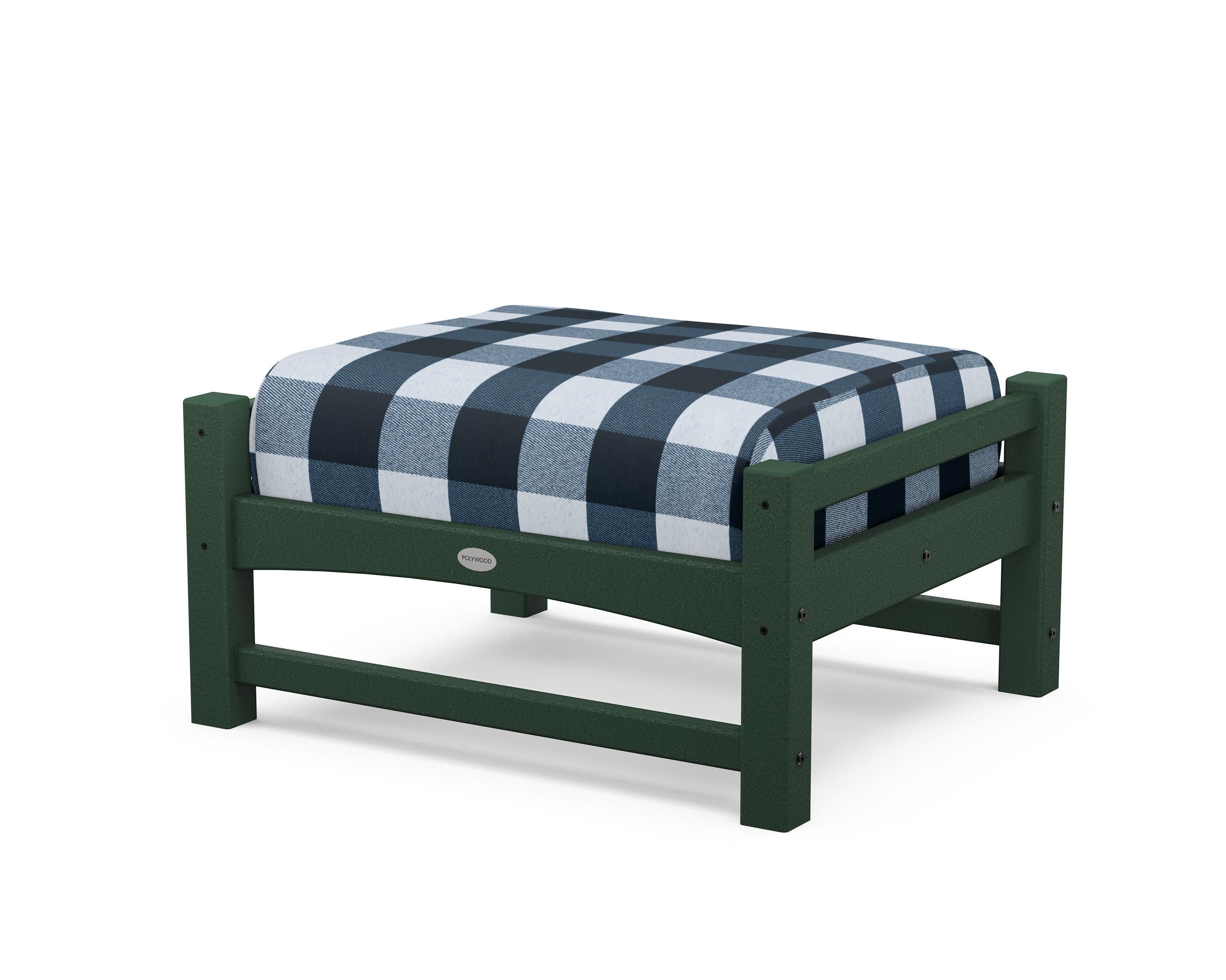 Club Ottoman in Green / Buffalo Plaid Marine Indigo