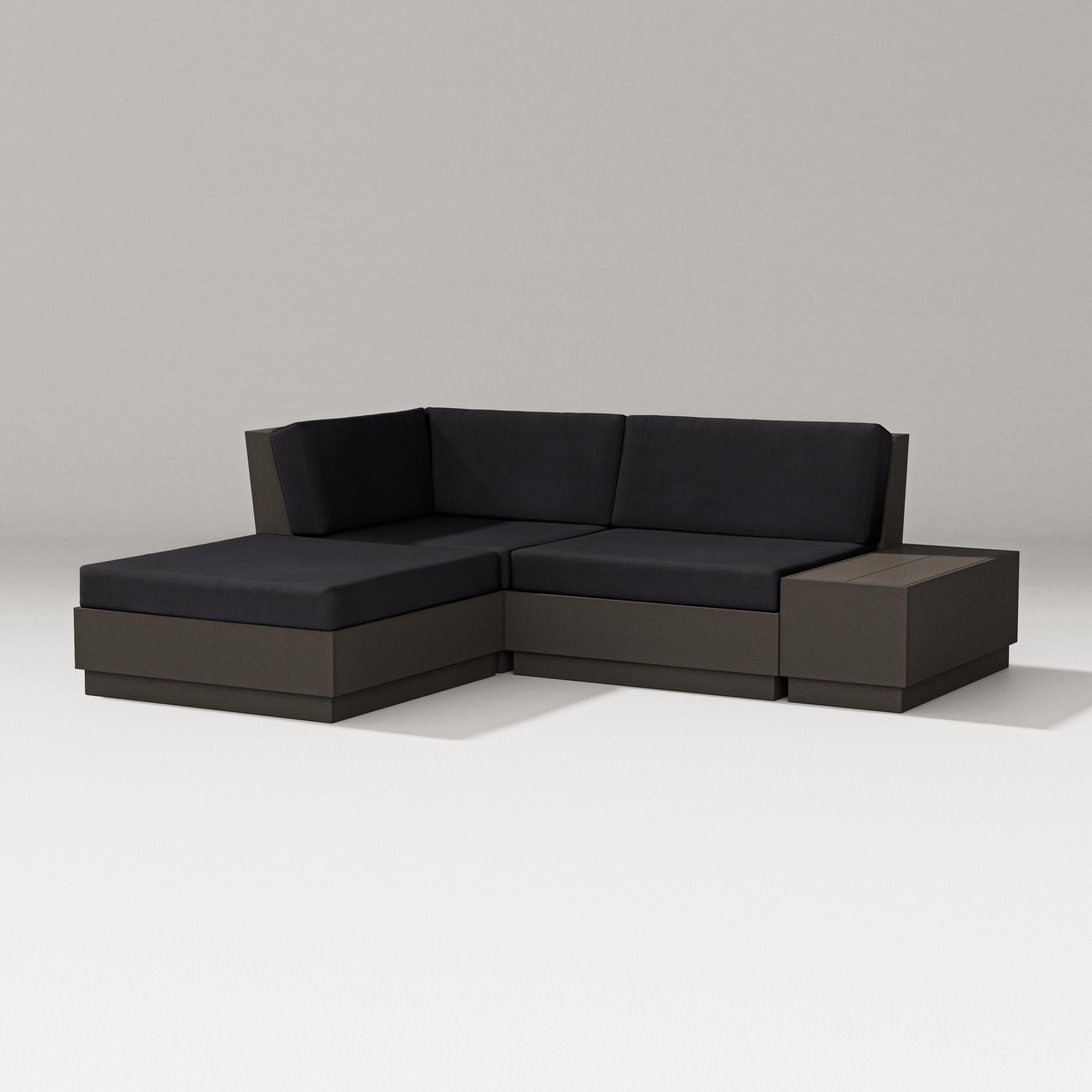 Elevate Loveseat Sectional with Chaise in Vintage Coffee / Midnight Linen