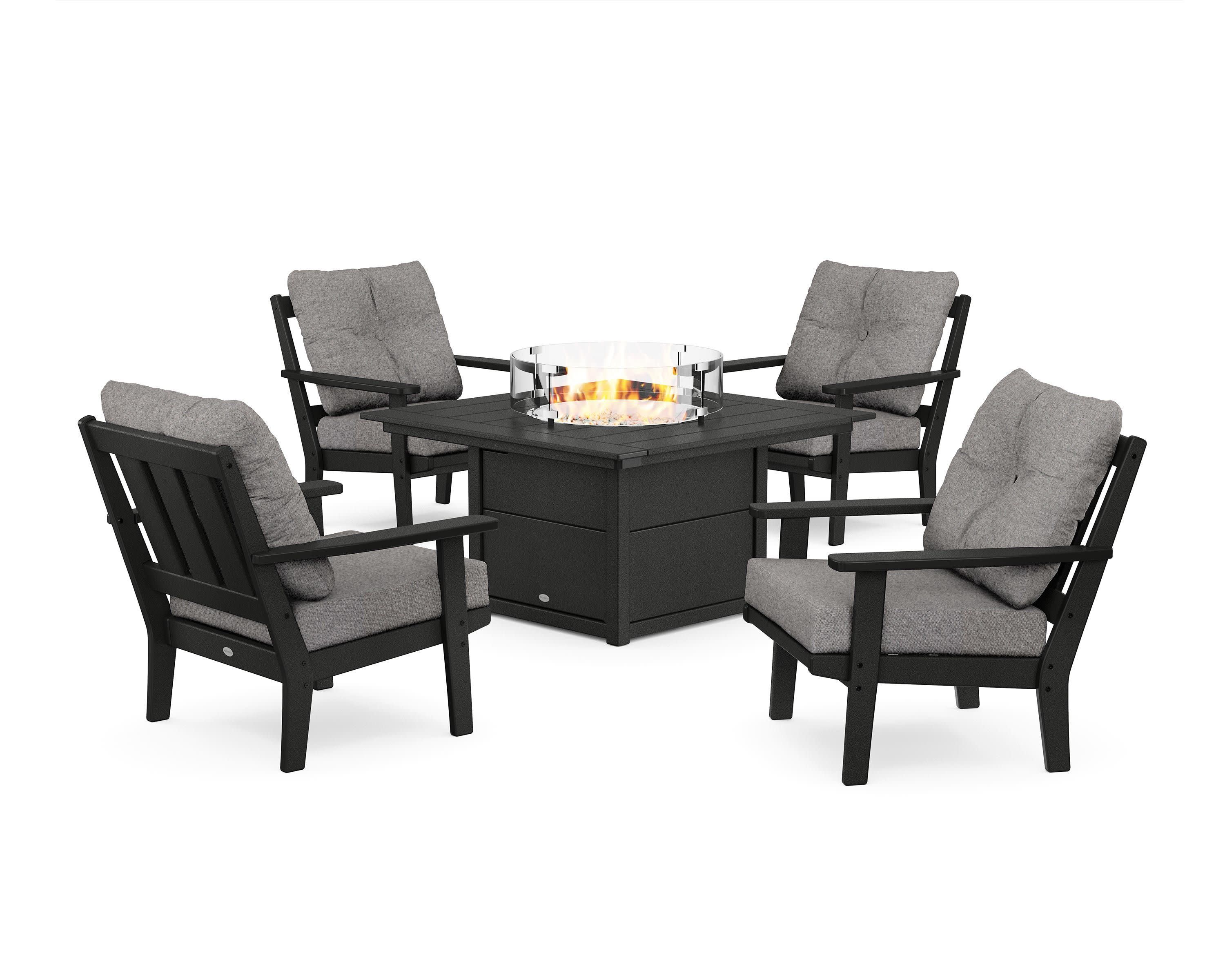 Oxford 5-Piece Deep Seating Set with Fire Pit Table in Black / Grey Mist