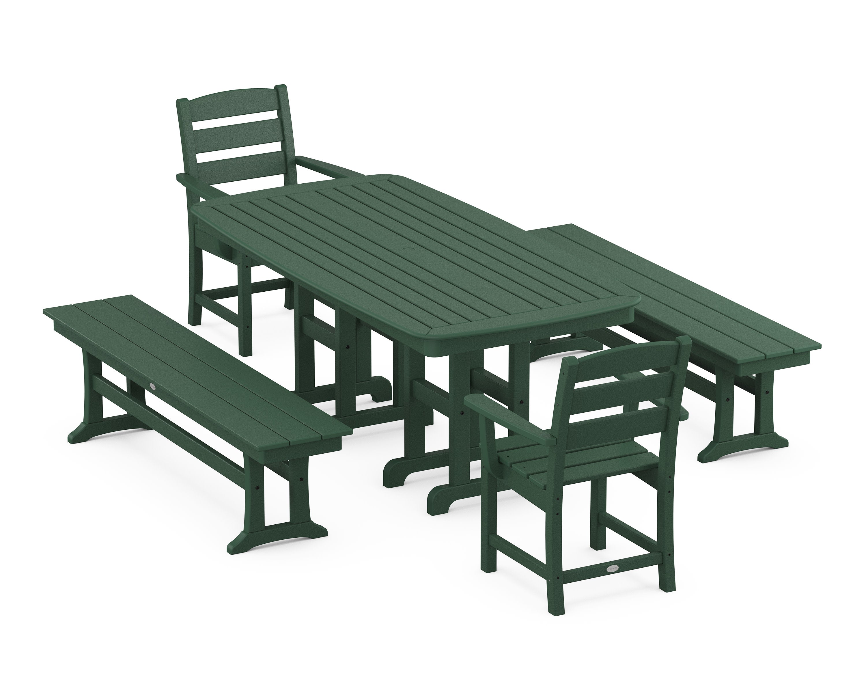Lakeside 5-Piece Dining Set with Benches in Green