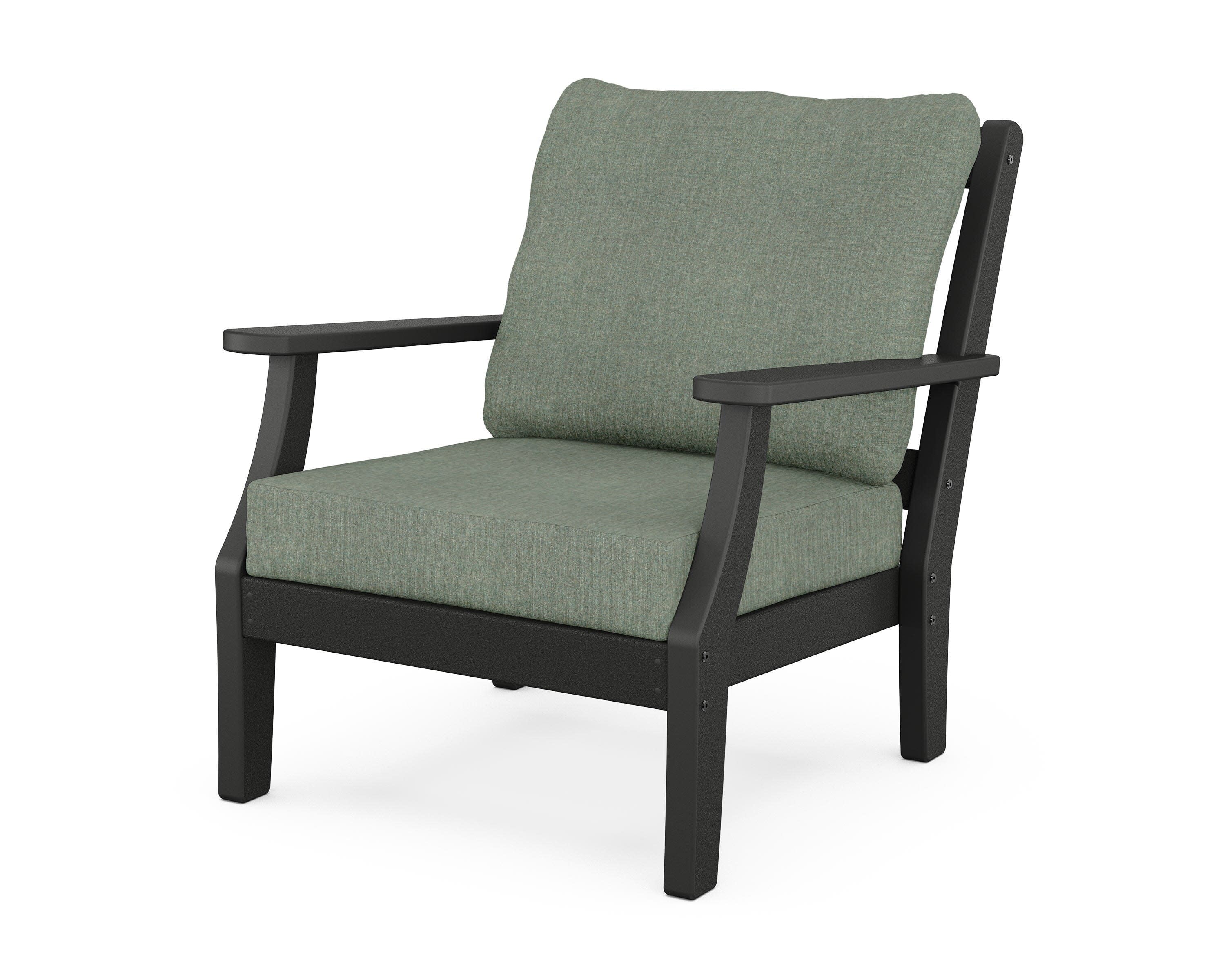 Chinoiserie Deep Seating Chair in Black / Cast Sage