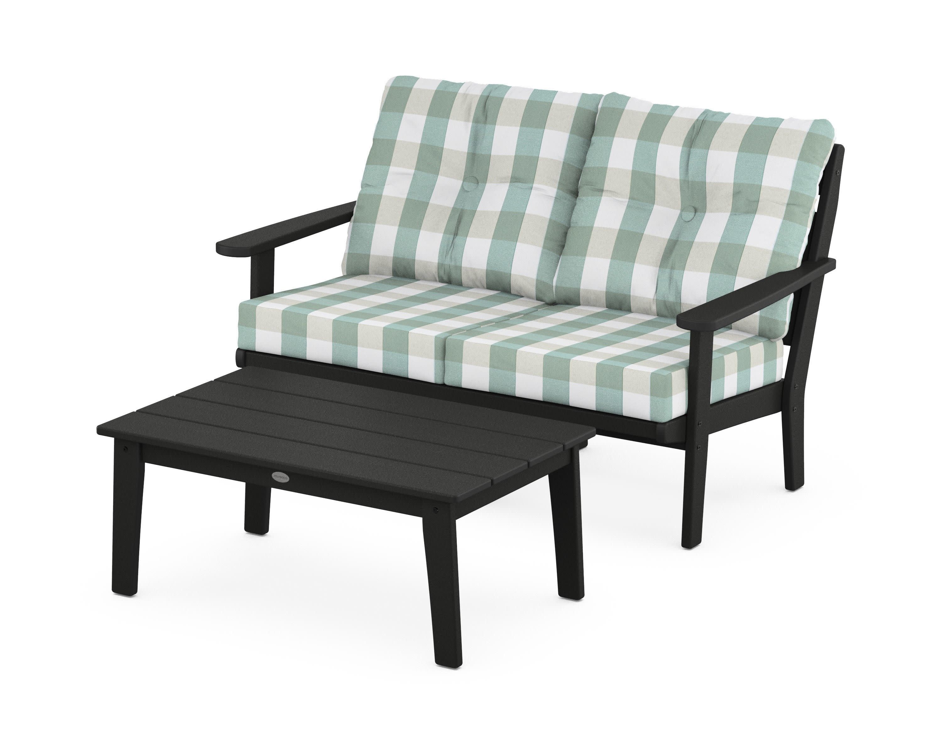 Lakeside 2-Piece Lounge Loveseat Set in Black / Buffalo Plaid Glacier Spa