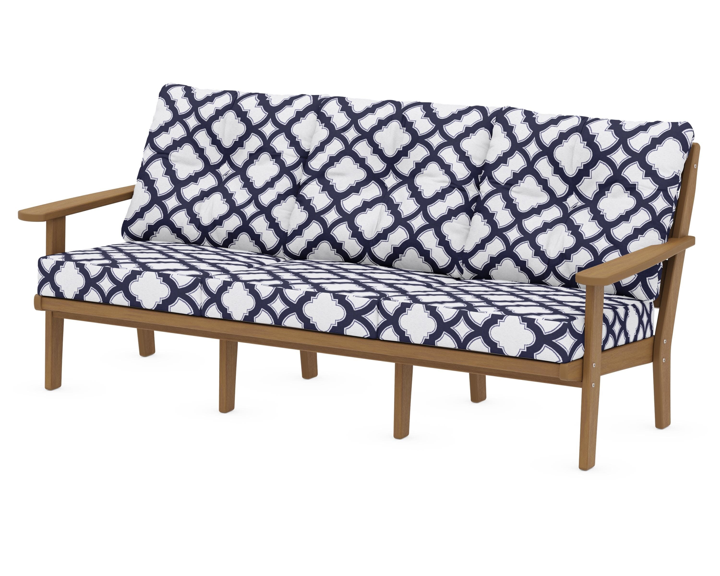 Lakeside Deep Seating Sofa in Natural / Trellis Navy