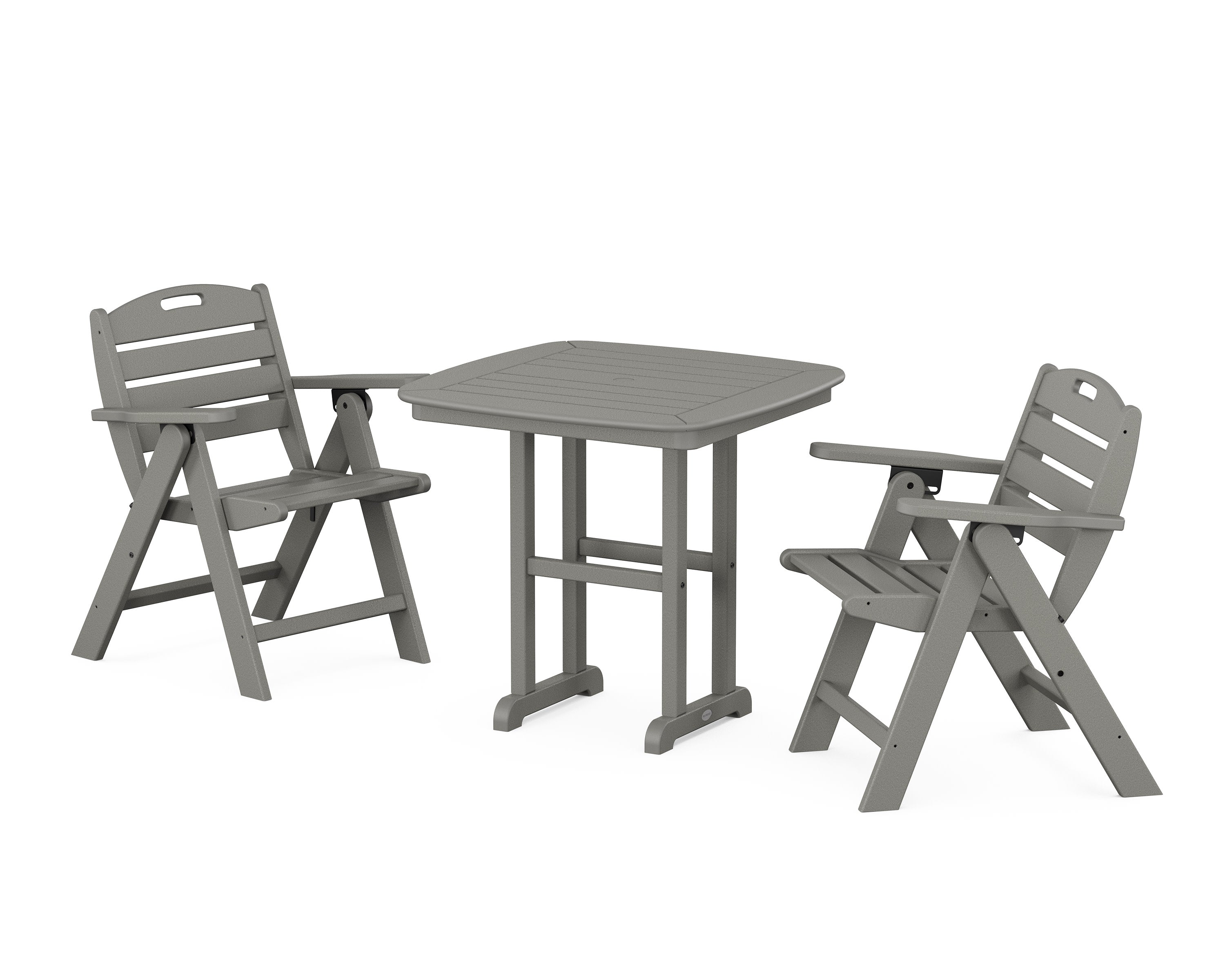 Nautical Folding Lowback Chair 3-Piece Dining Set in Slate Grey