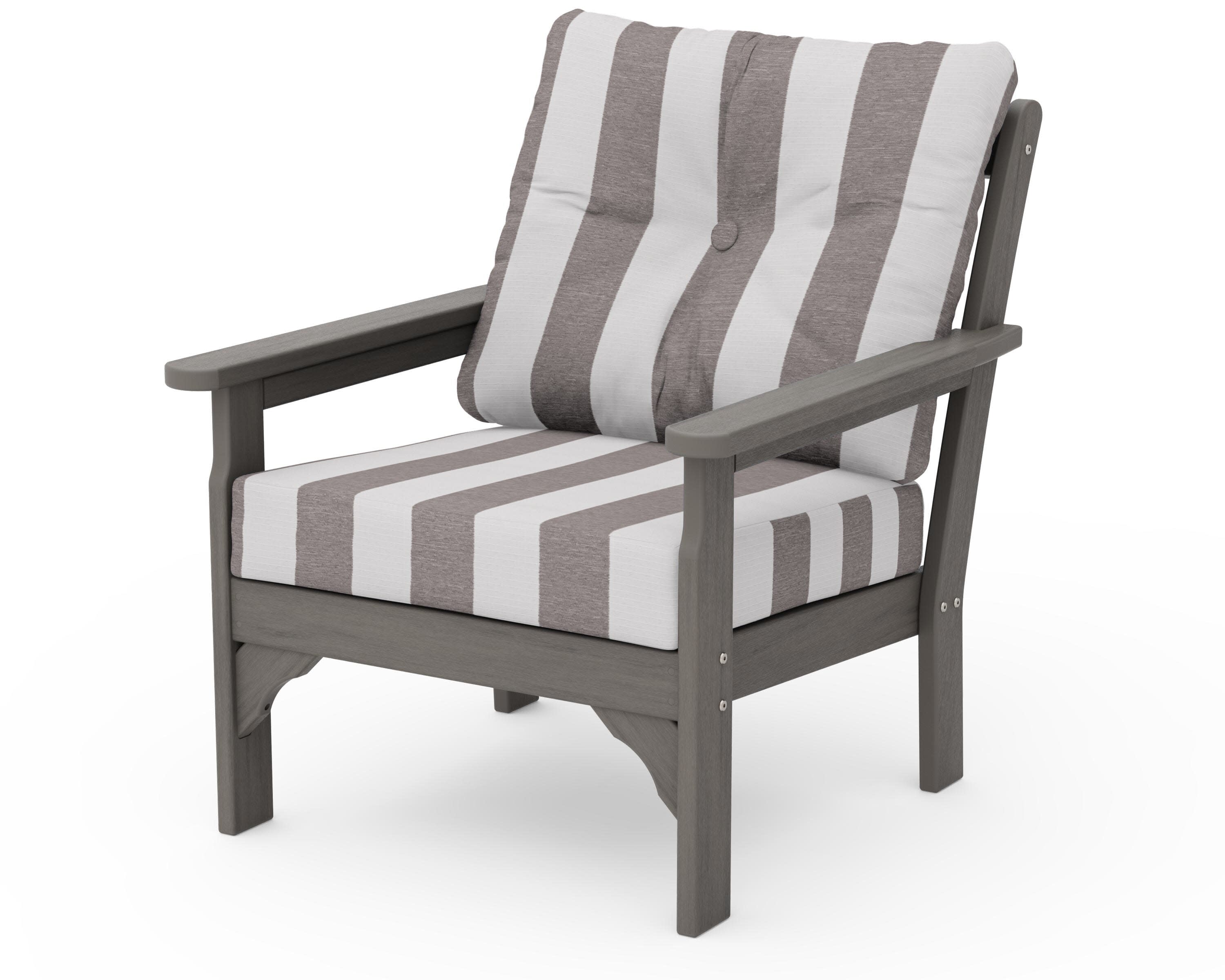 Vineyard Deep Seating Chair in Driftwood / Cabana Stripe Grey Mist