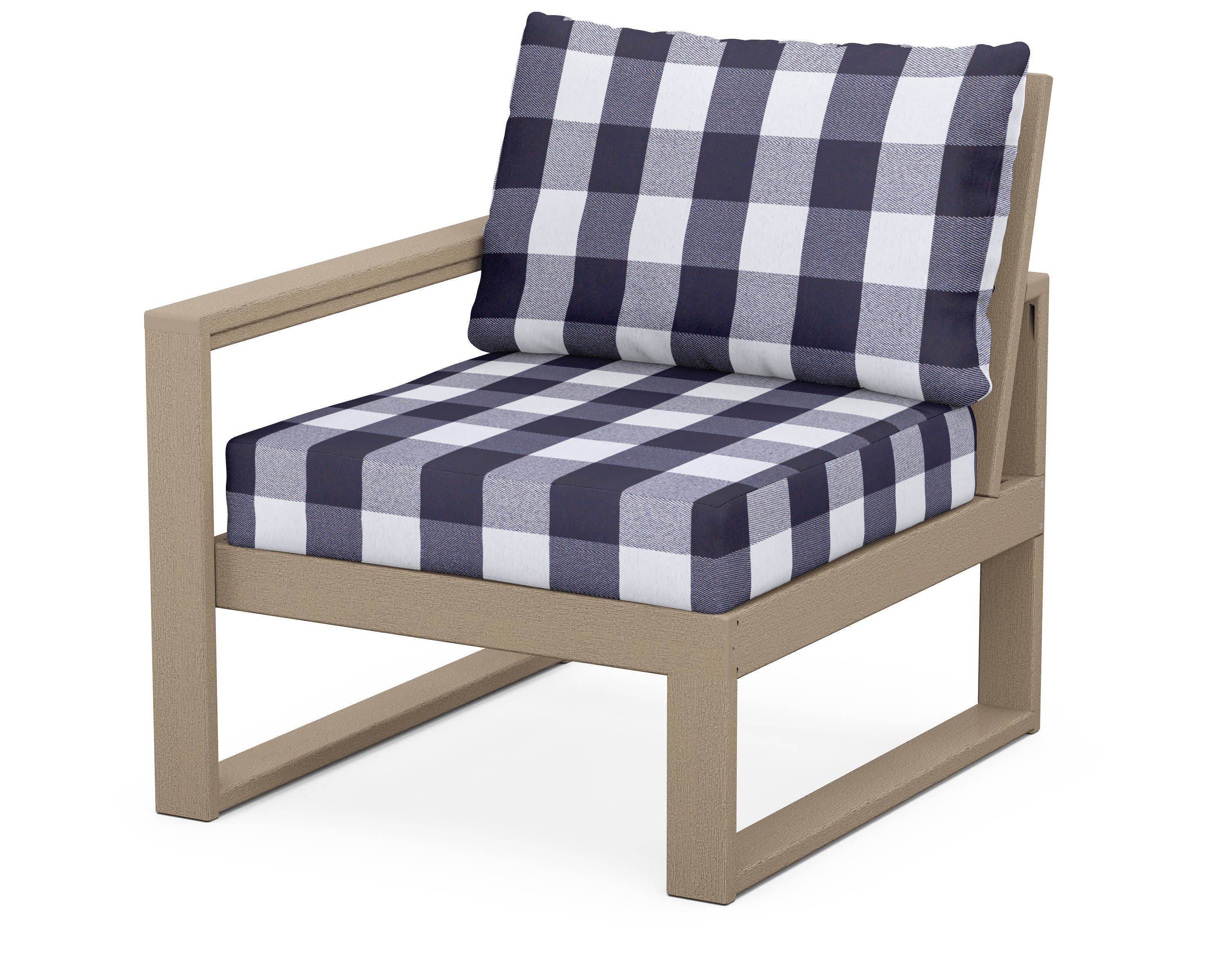 EDGE Modular Left Arm Chair in Vintage Sahara / Buffalo Plaid Navy