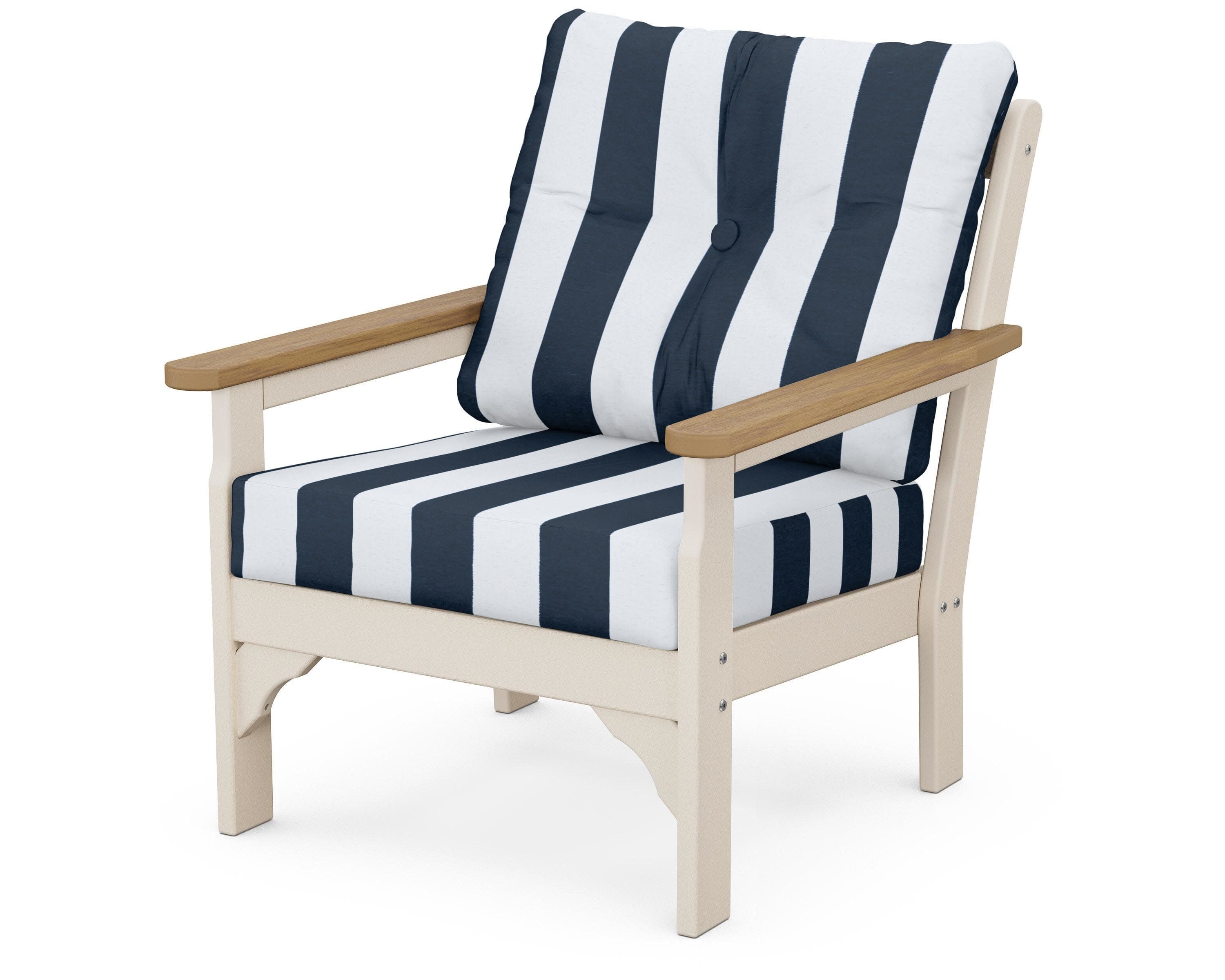 Vineyard Deep Seating Chair in Sand / Natural / Cabana Stripe Marine Indigo