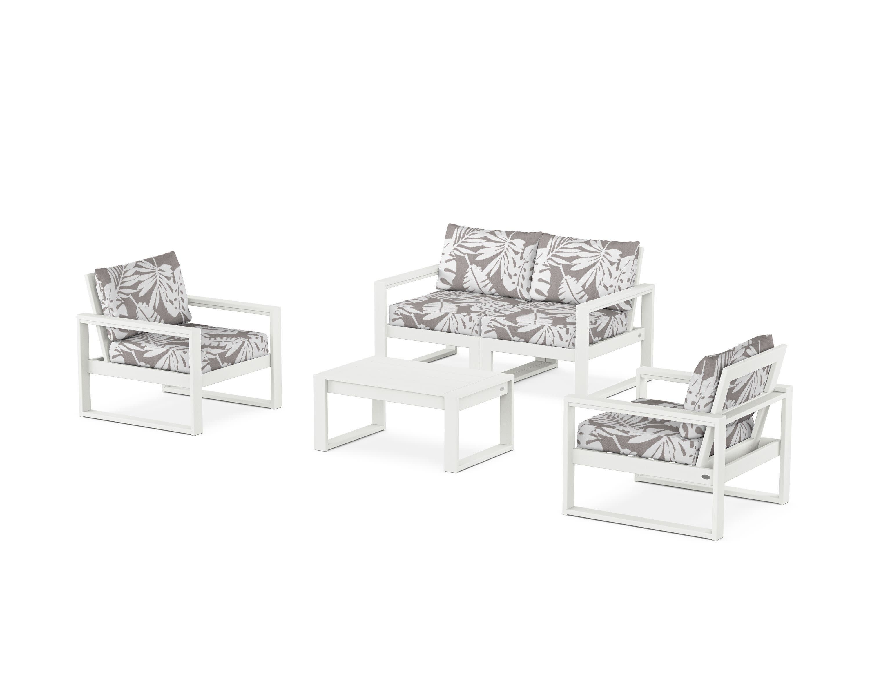 EDGE Sectional 4-Piece Deep Seating Set with Loveseat in Vintage White / Leaf Grey Mist