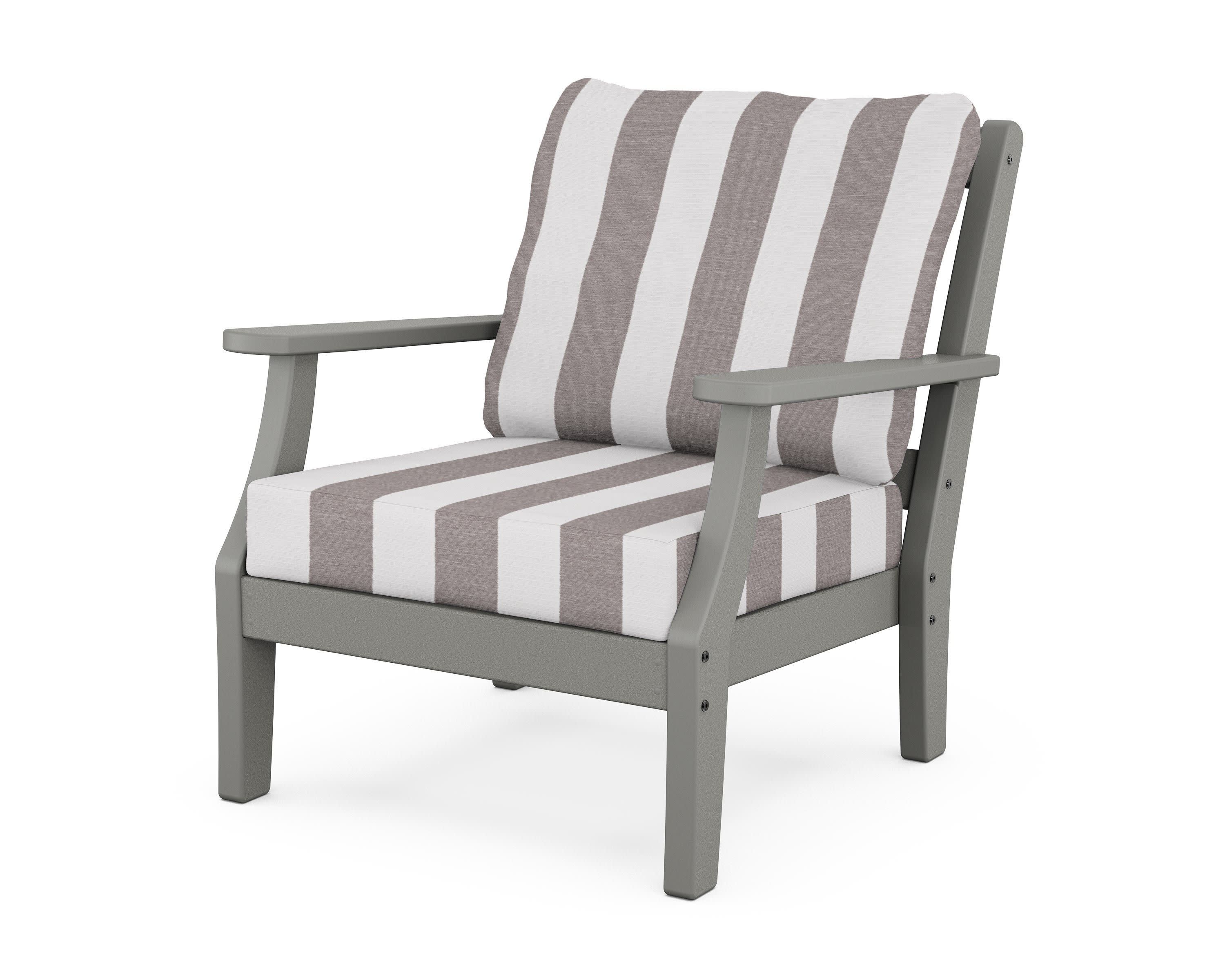 Chinoiserie Deep Seating Chair in Slate Grey / Cabana Stripe Grey Mist