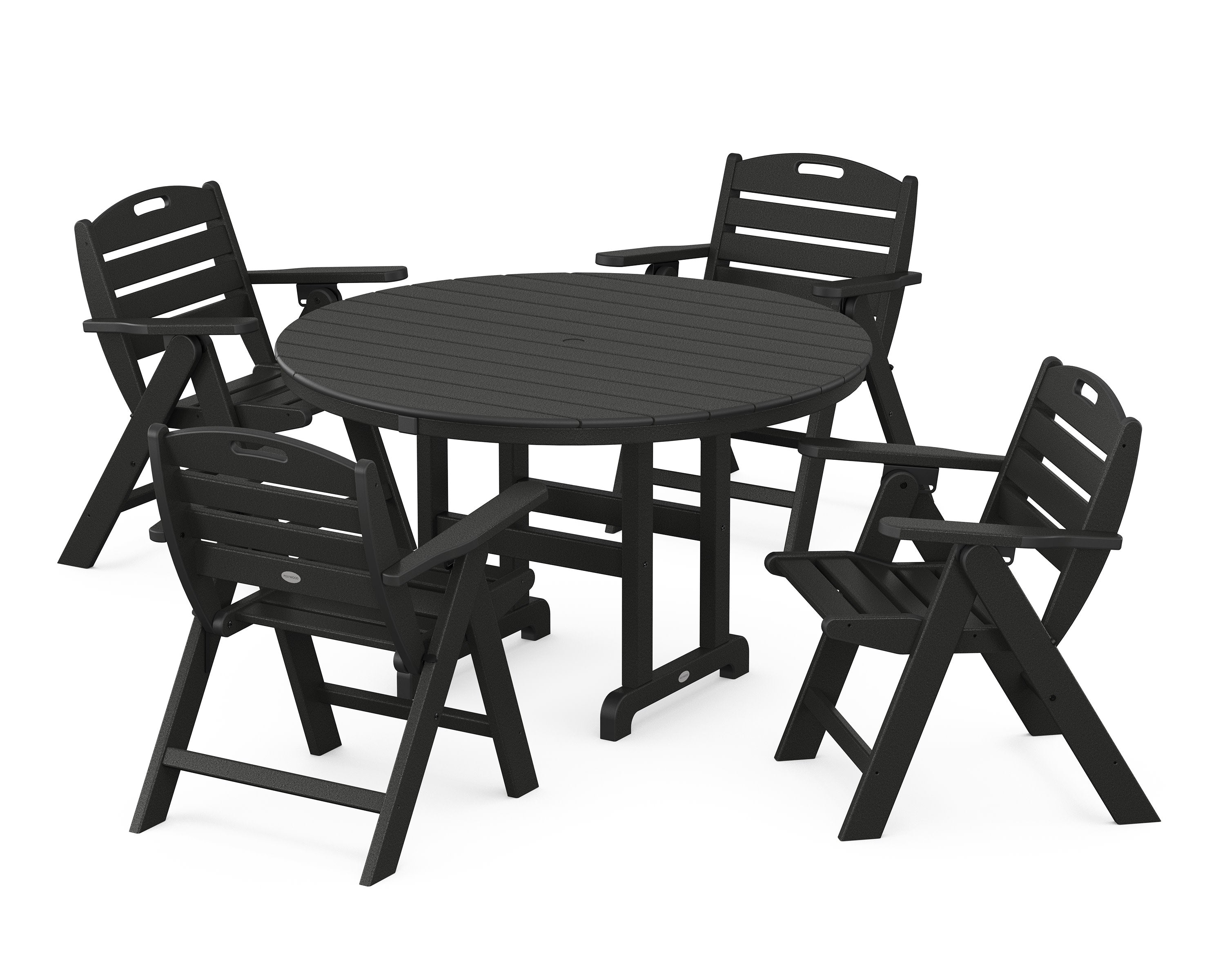 Nautical Folding Lowback Chair 5-Piece Round Farmhouse Dining Set in Black