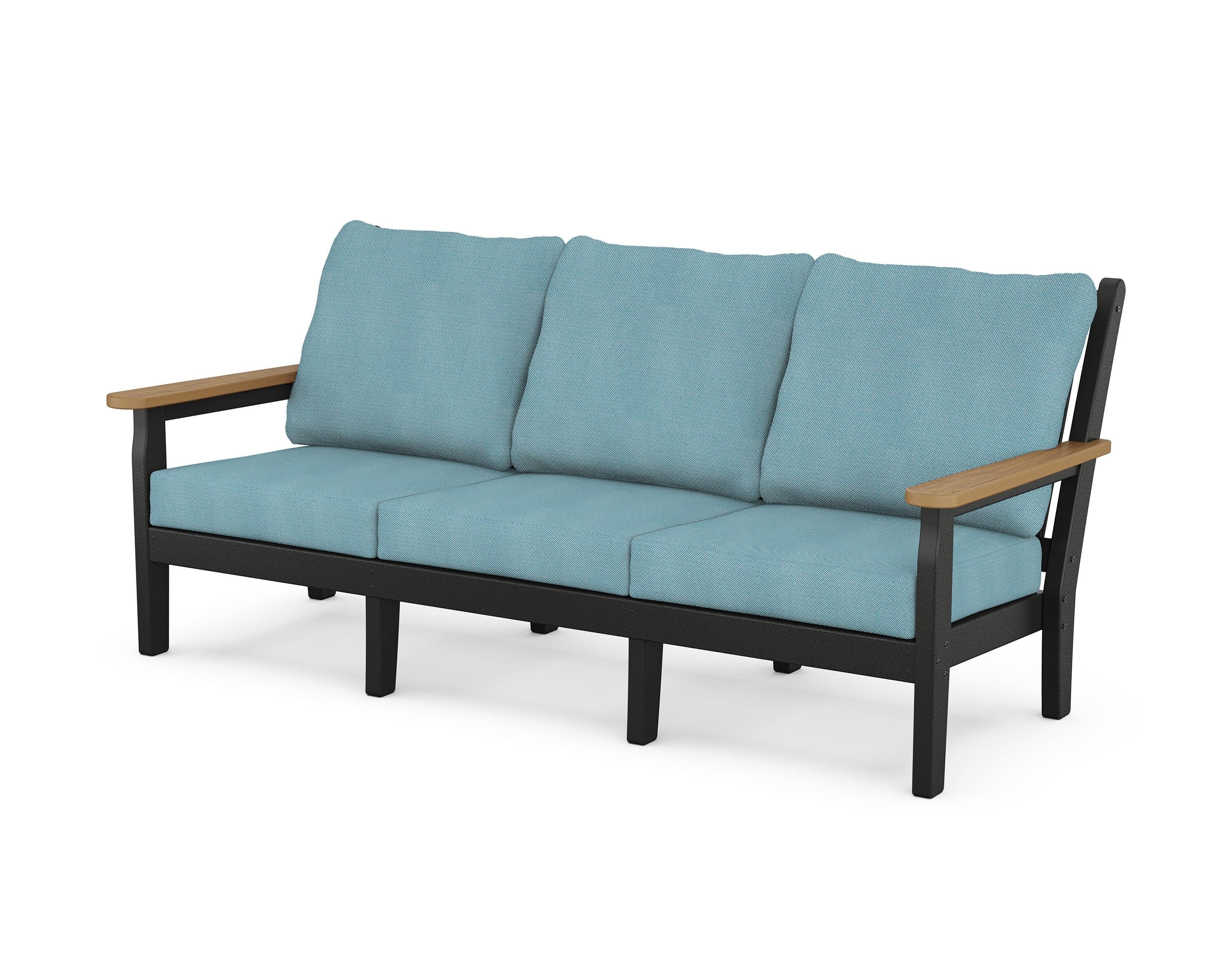 Chippendale Deep Seating Sofa in Black / Natural / Lattice Sky Blue