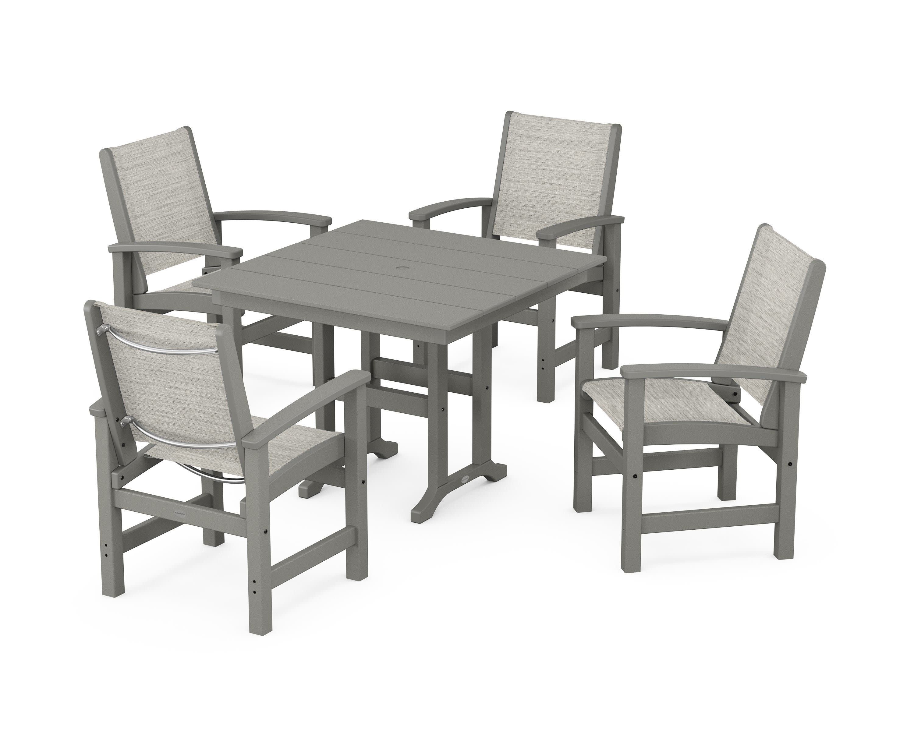 Coastal 5-Piece Farmhouse Dining Set in Slate Grey / Birch Sling