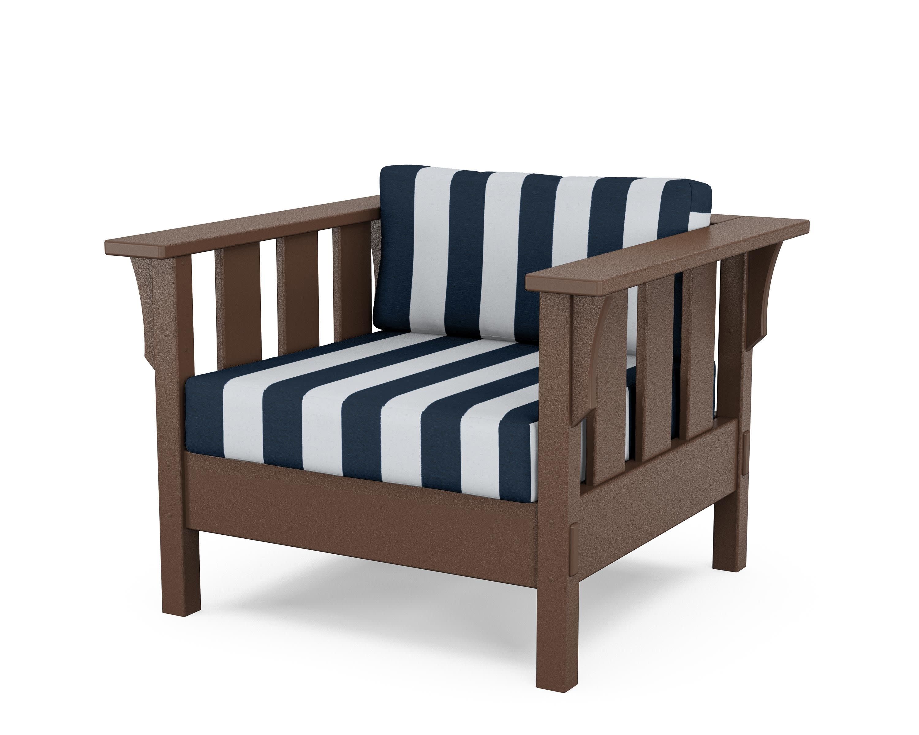 Acadia Deep Seating Chair in Mahogany / Cabana Stripe Marine Indigo