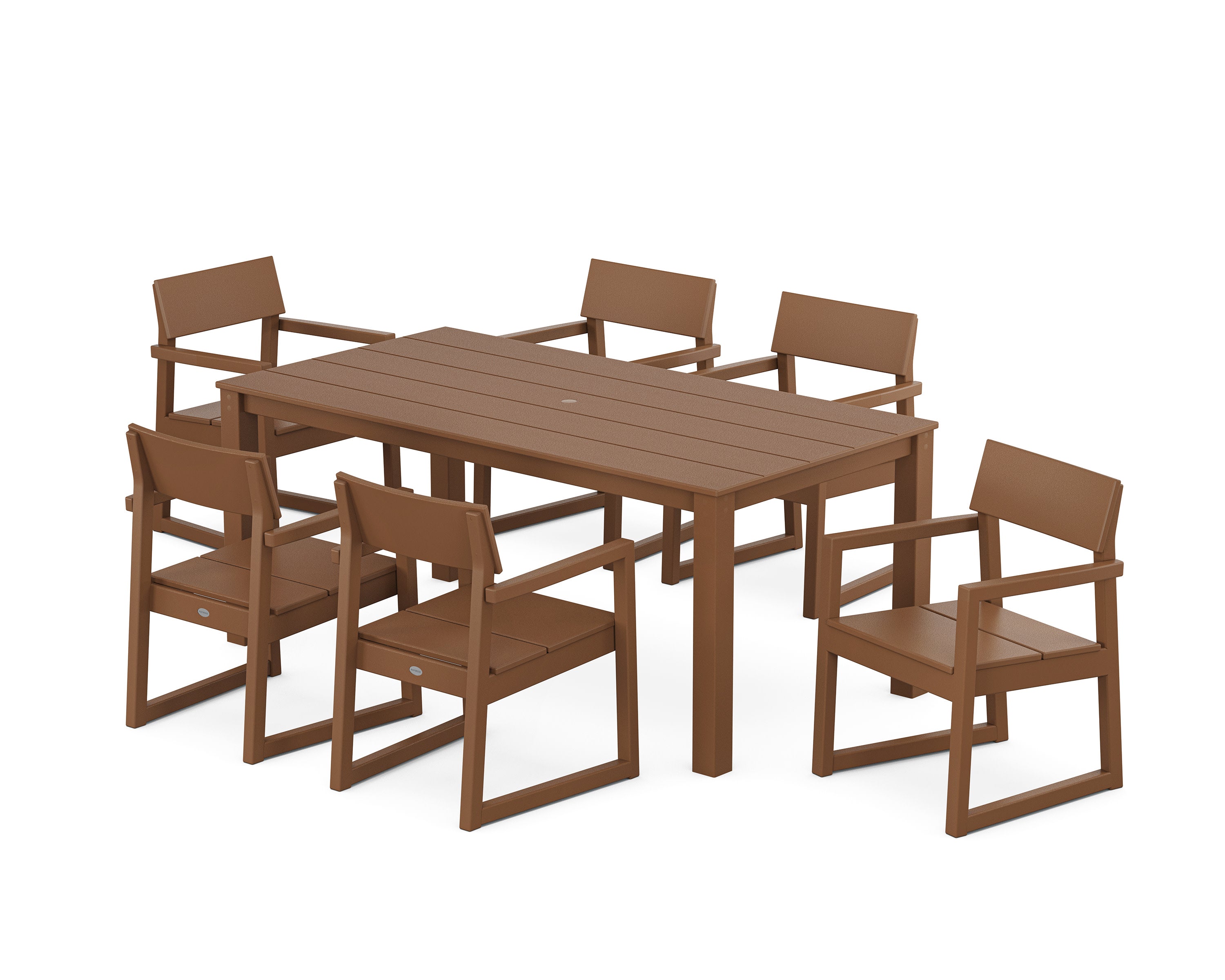 EDGE Arm Chair 7-Piece Parsons Dining Set in Teak