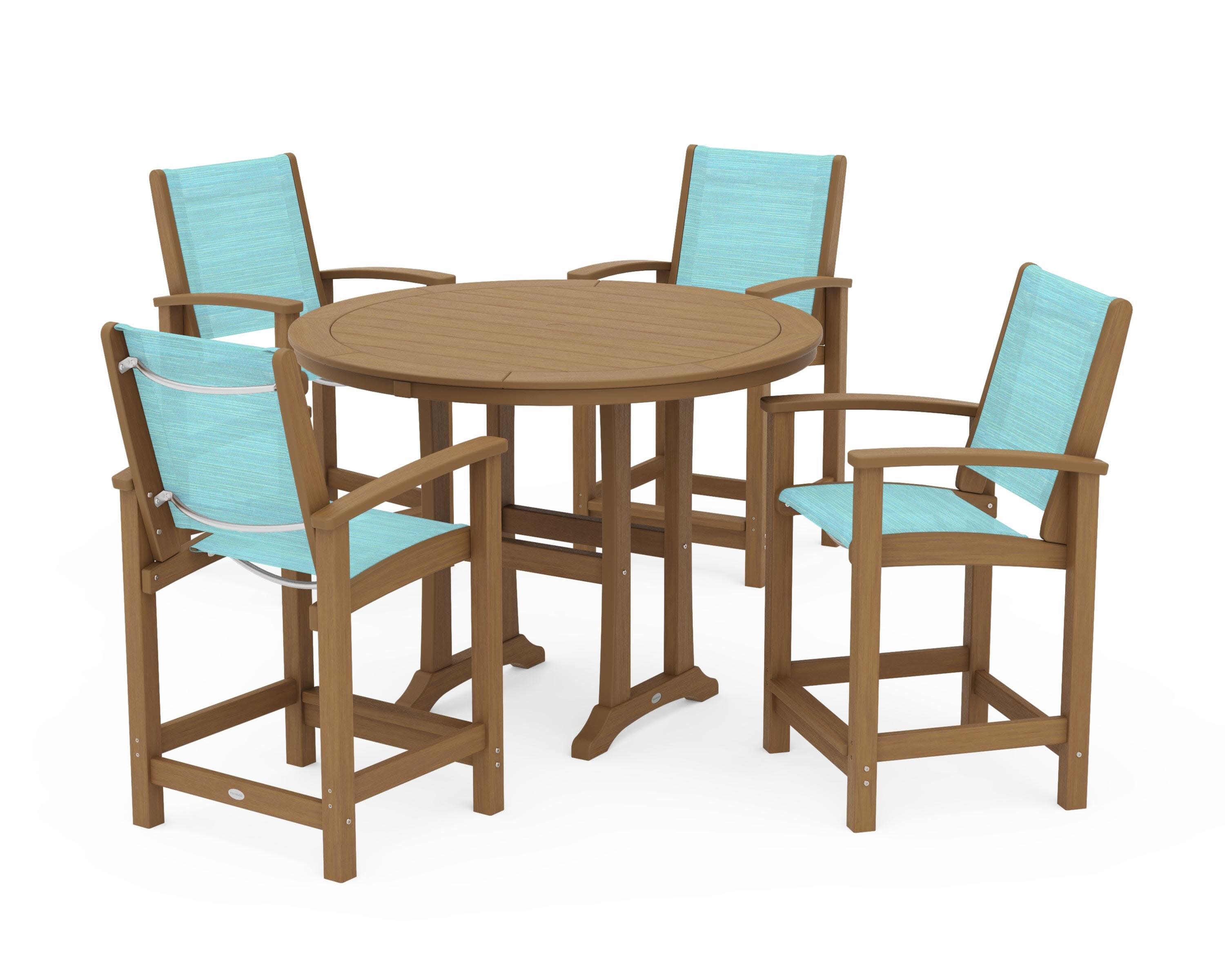 Coastal 5-Piece Counter Set in Natural / Dupioni Aquamarine Sling