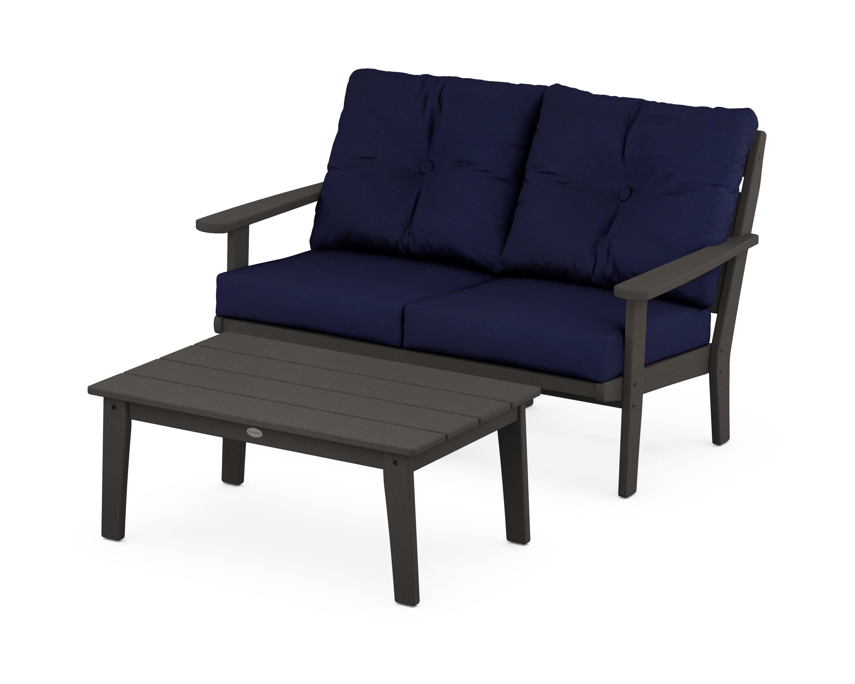 Lakeside 2-Piece Lounge Loveseat Set in Vintage Coffee / Navy