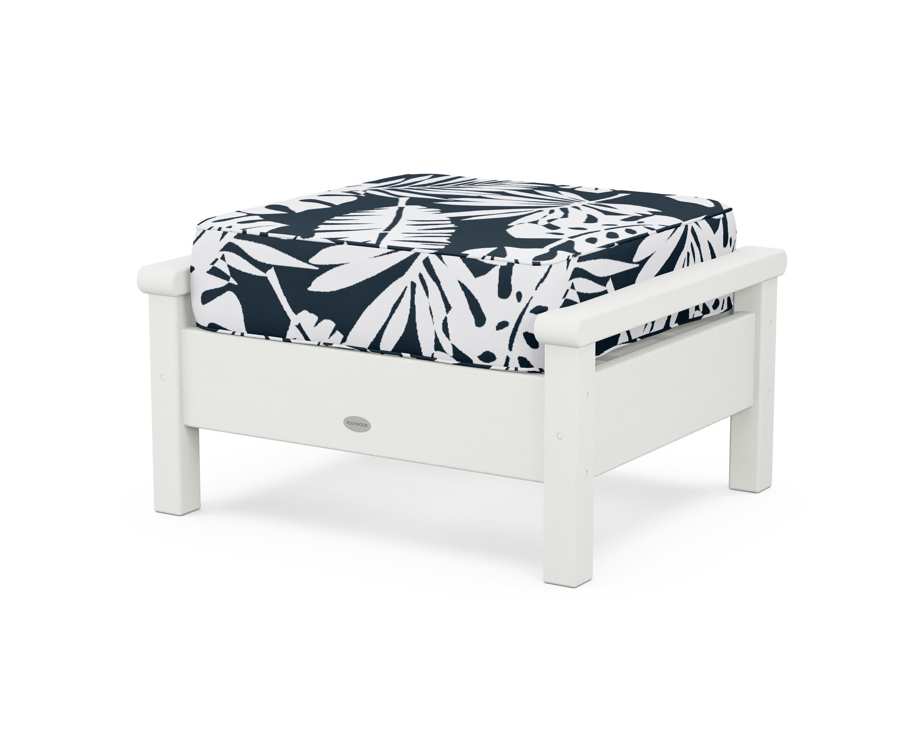 Harbour Deep Seating Ottoman in Vintage White / Leaf Marine Indigo