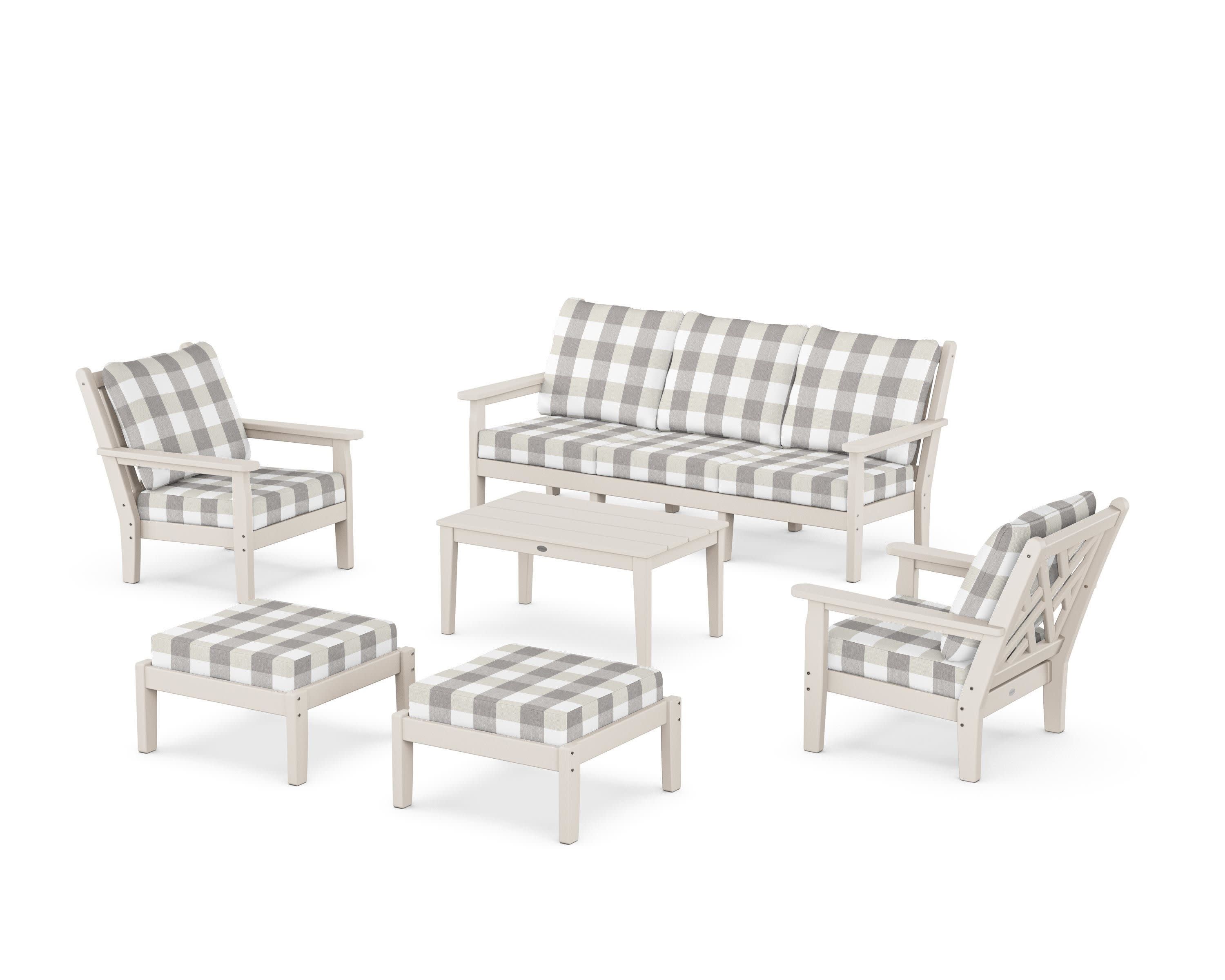 Chippendale 6-Piece Lounge Sofa Set in Sand / Buffalo Plaid Grey Mist