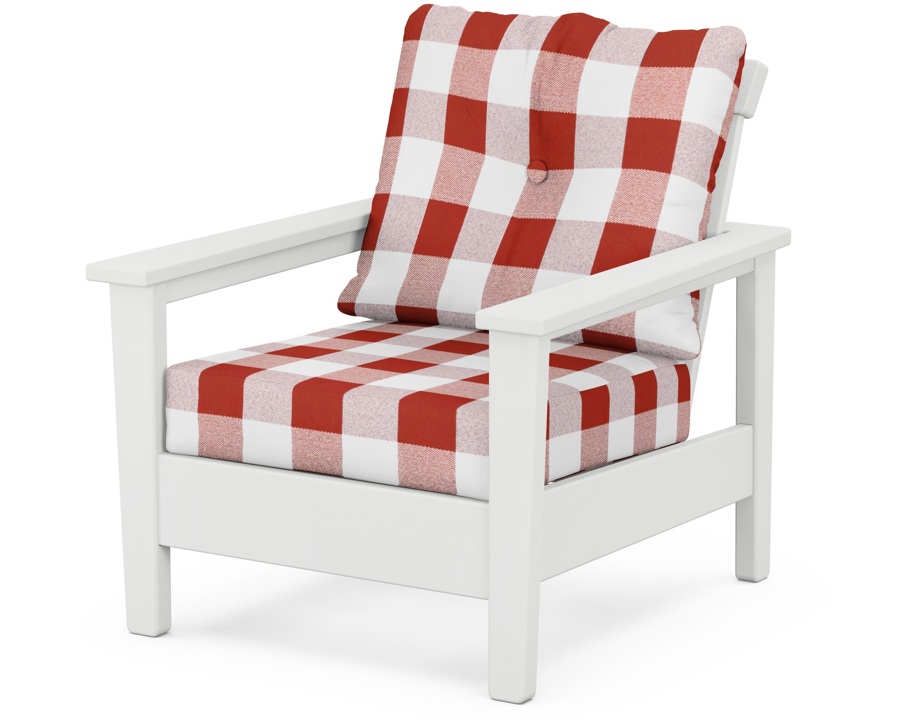 Prescott Deep Seating Chair in White / Buffalo Plaid Crimson