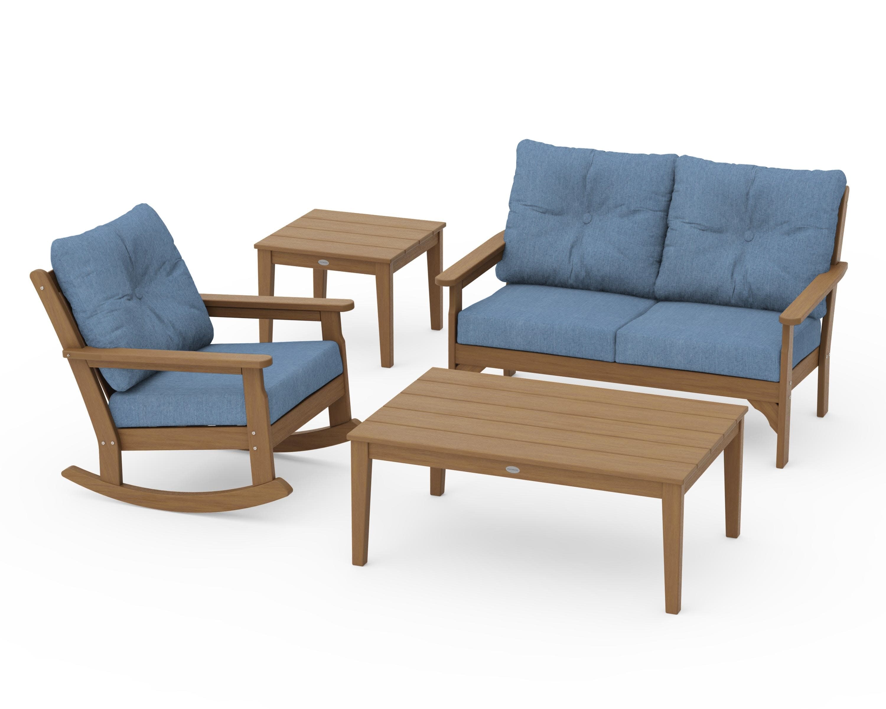 Vineyard 4-Piece Deep Seating Rocker Set in Natural / Sky Blue