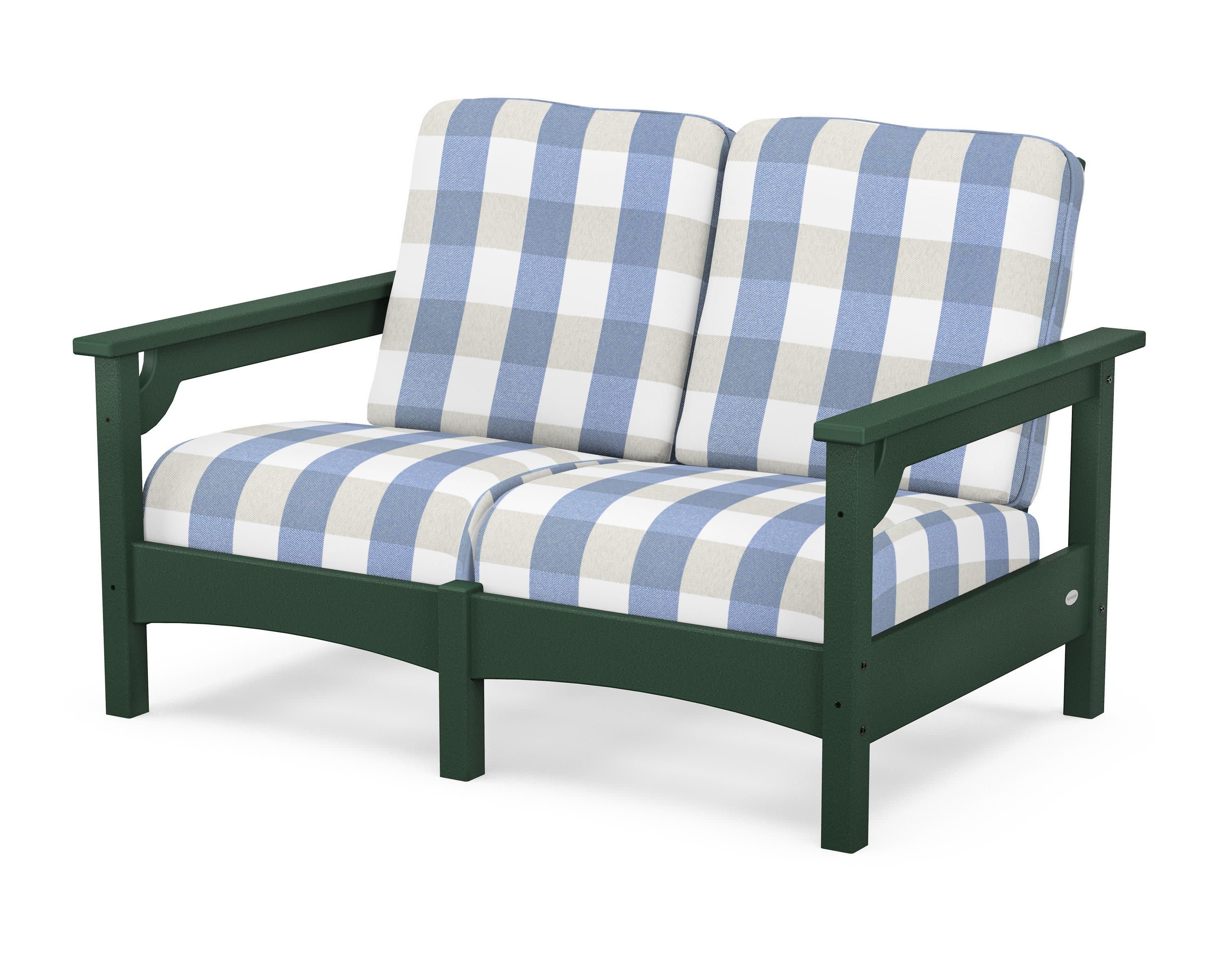 Club Loveseat in Green / Buffalo Plaid Sky Blue