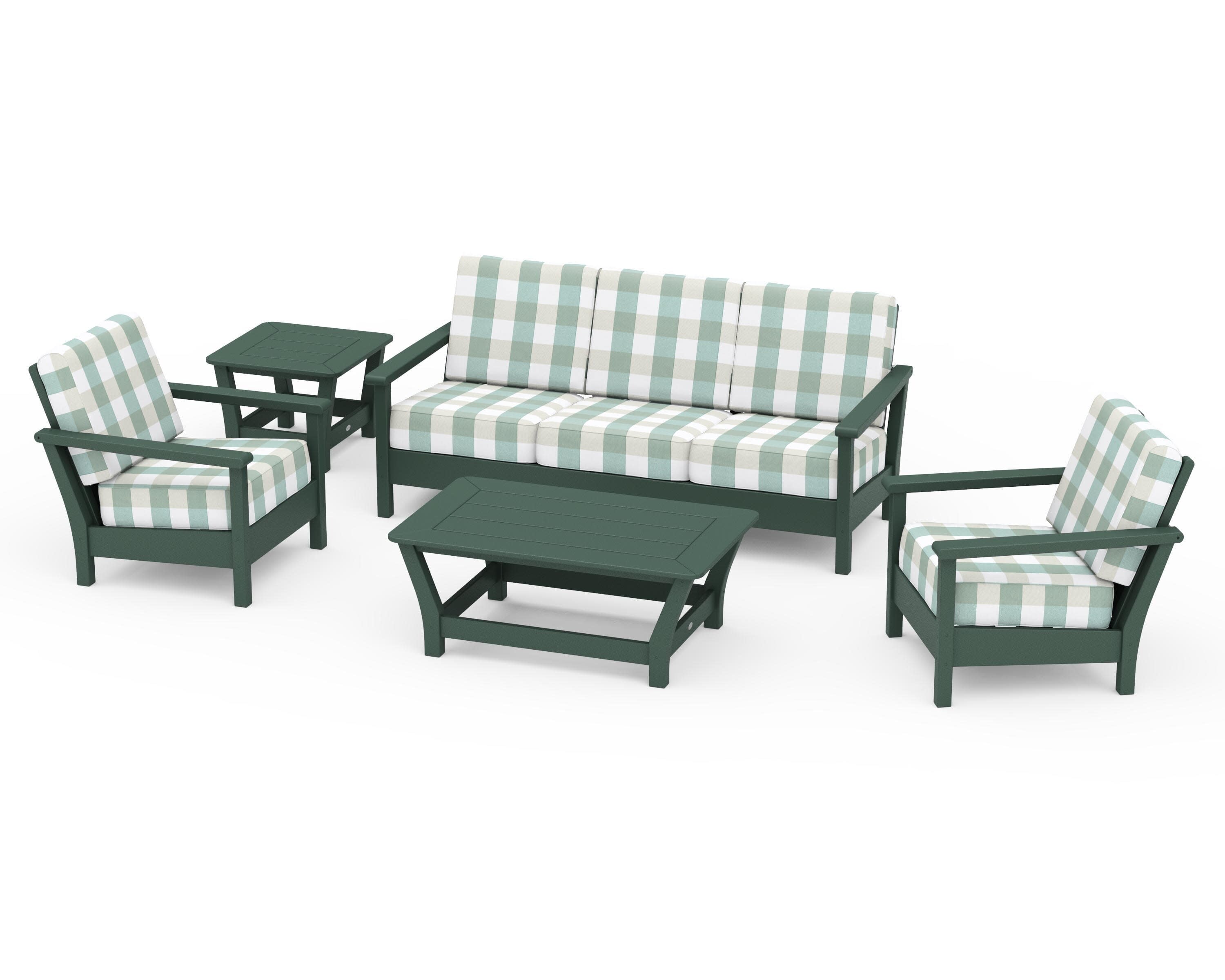 Harbour 5-Piece Deep Seating Set in Green / Buffalo Plaid Glacier Spa
