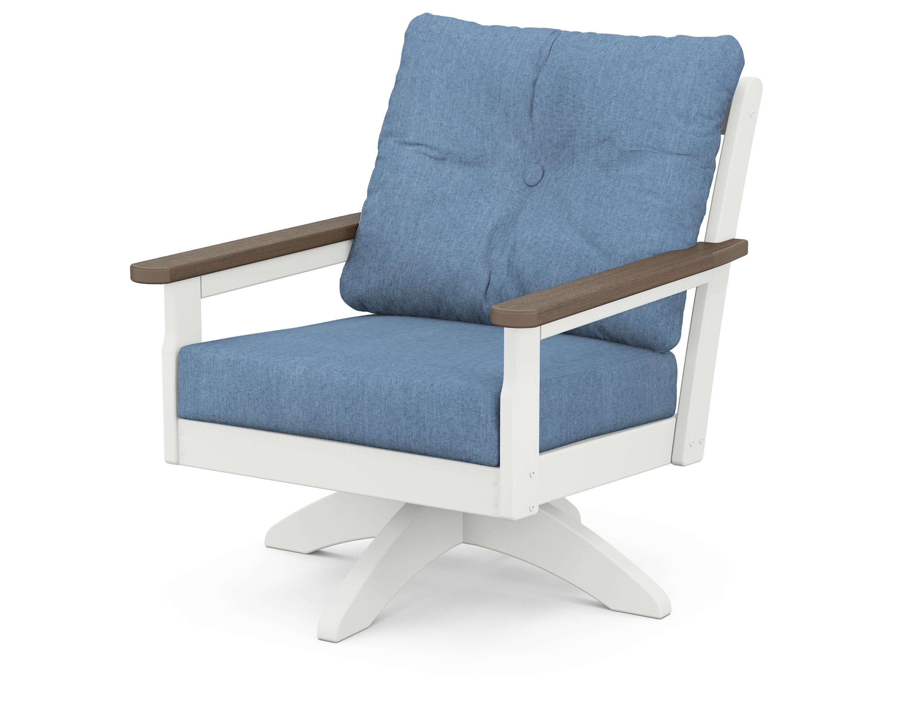 Vineyard Deep Seating Swivel Chair in White / Kona / Sky Blue