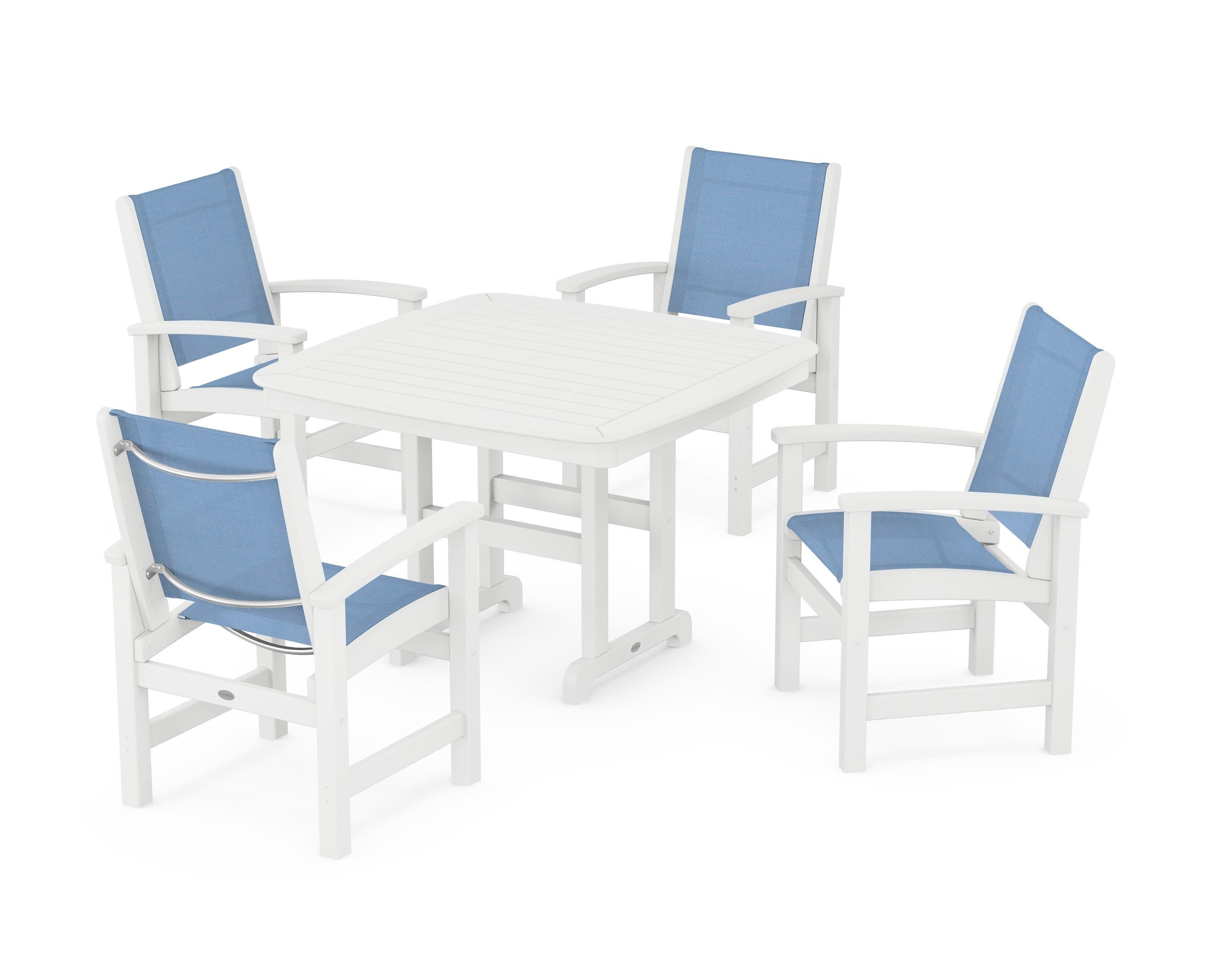 Coastal 5-Piece Dining Set in White / Poolside Sling